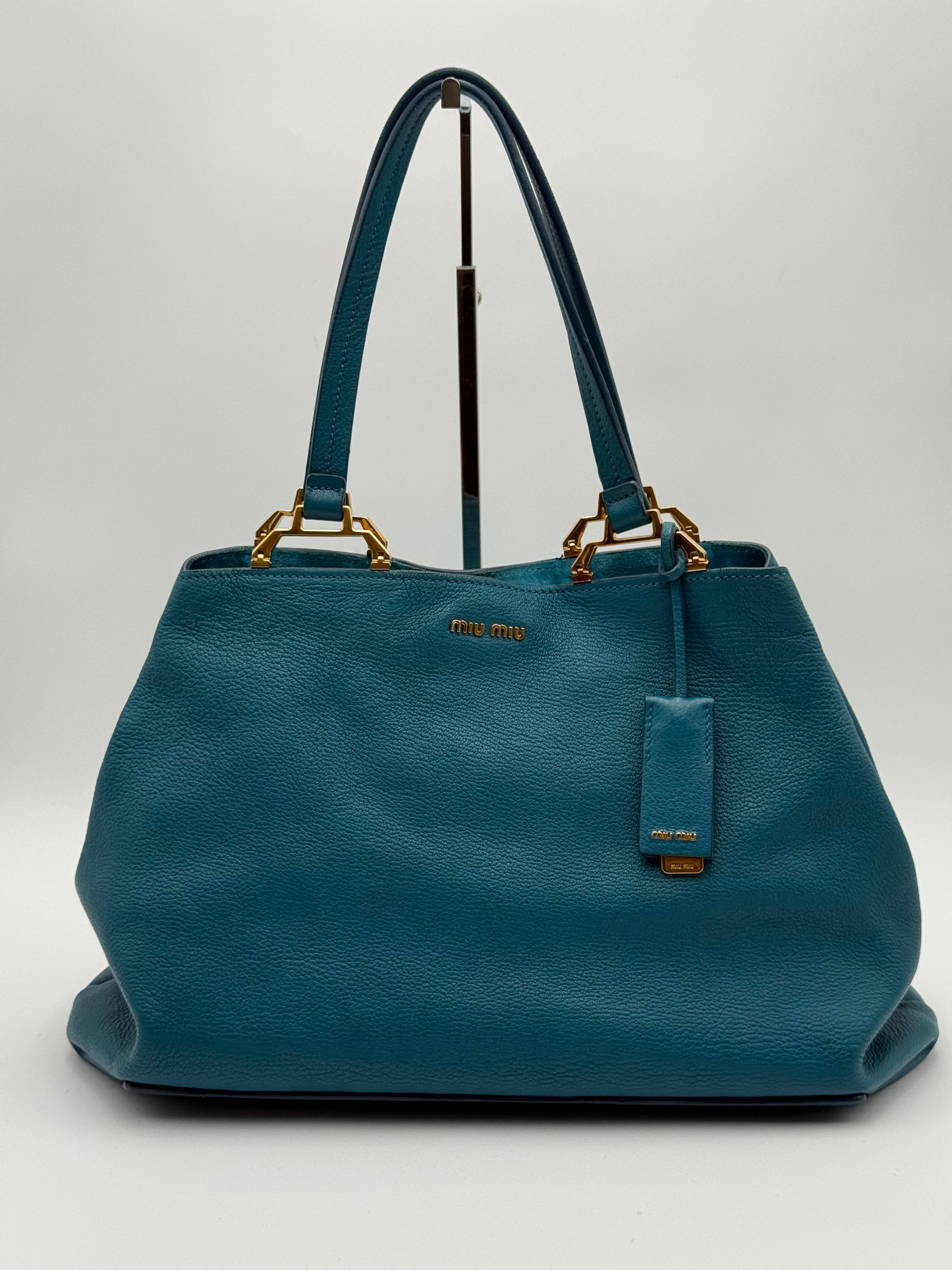 Miumiu Borsa in Pelle Madras Blu Laguna