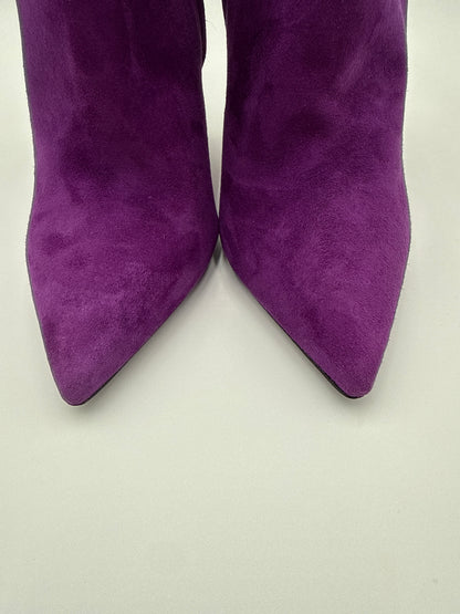 Salvatore Ferragamo Stivaletti Modello "Bolgheri" Cut-Out Bootie in Pelle Scamosciata Viola