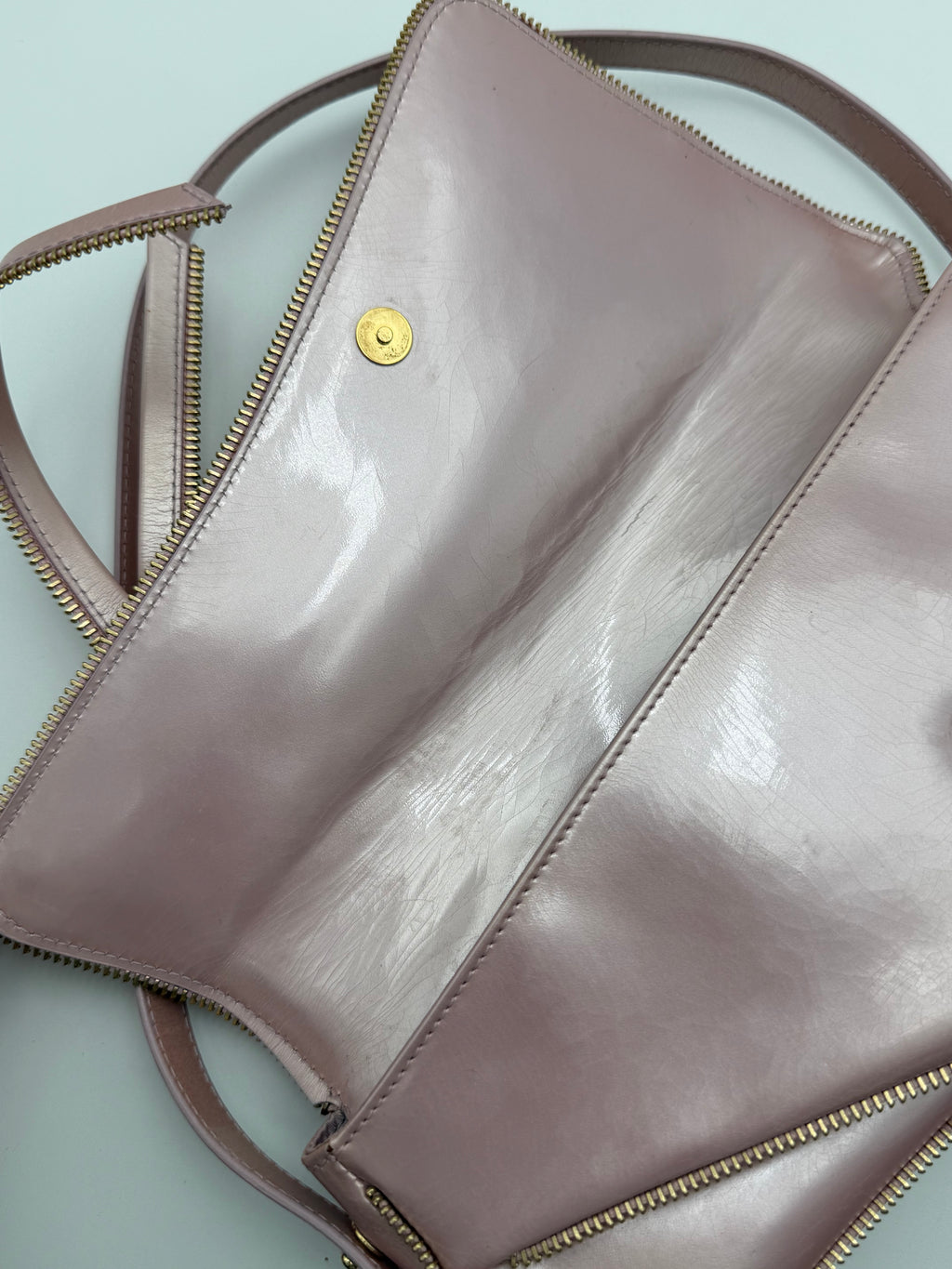 Christian Dior Saddle Zipper BowVintage in Pelle Rosa cipria Metallizzata