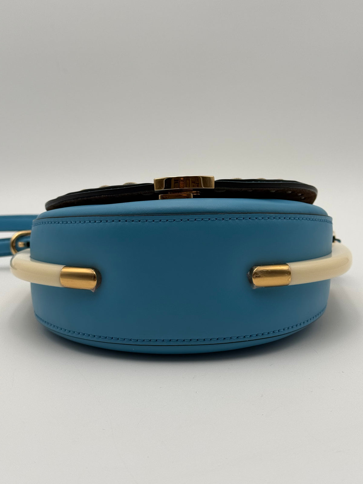 Borsa Fendi Moonlight blu Avio in Pelle di Vitello con inserti di Avorio