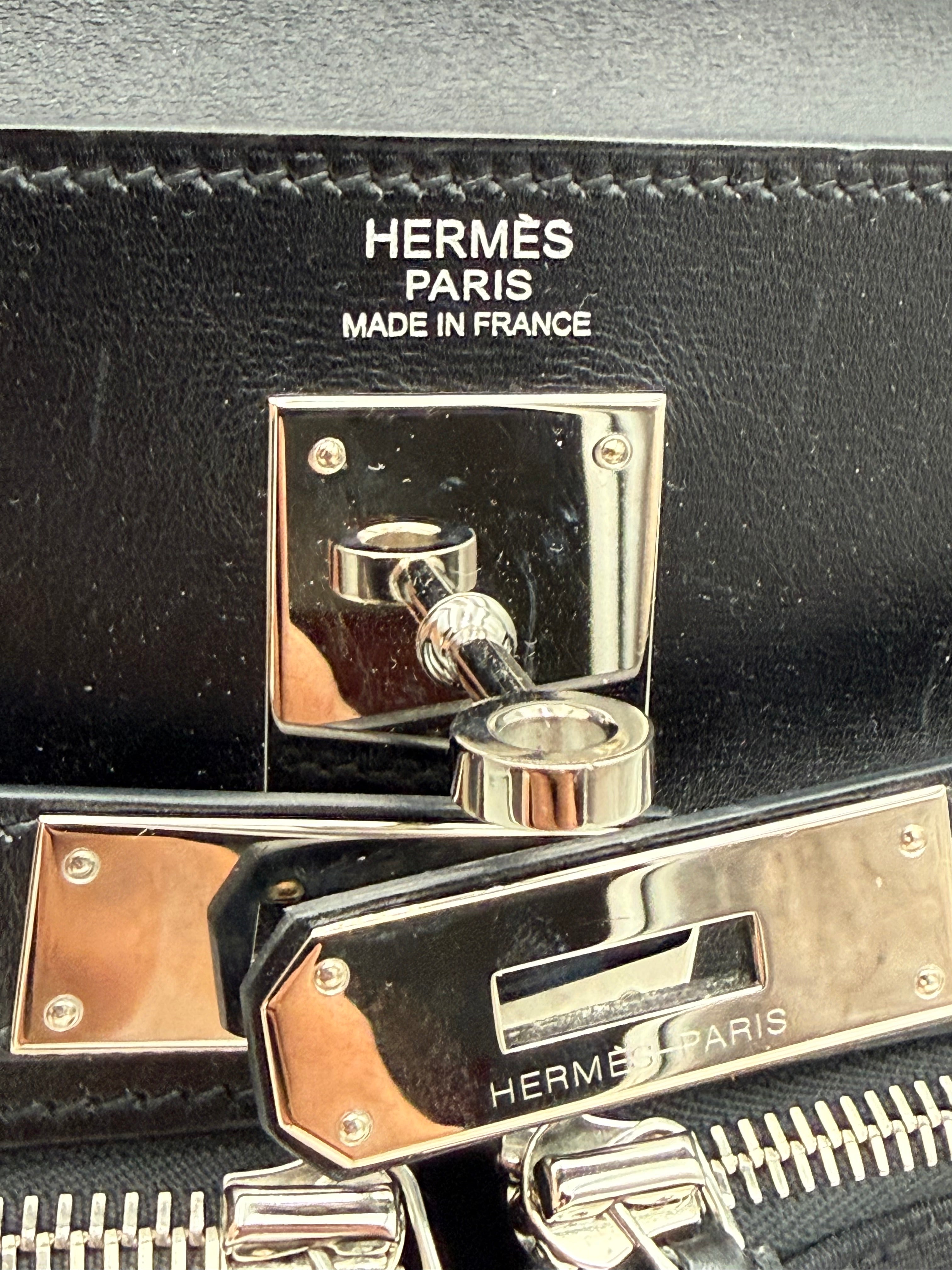 Borsa Hermès kelly Lakis 32 Vintage in Pelle Box e Tela Toile Nera