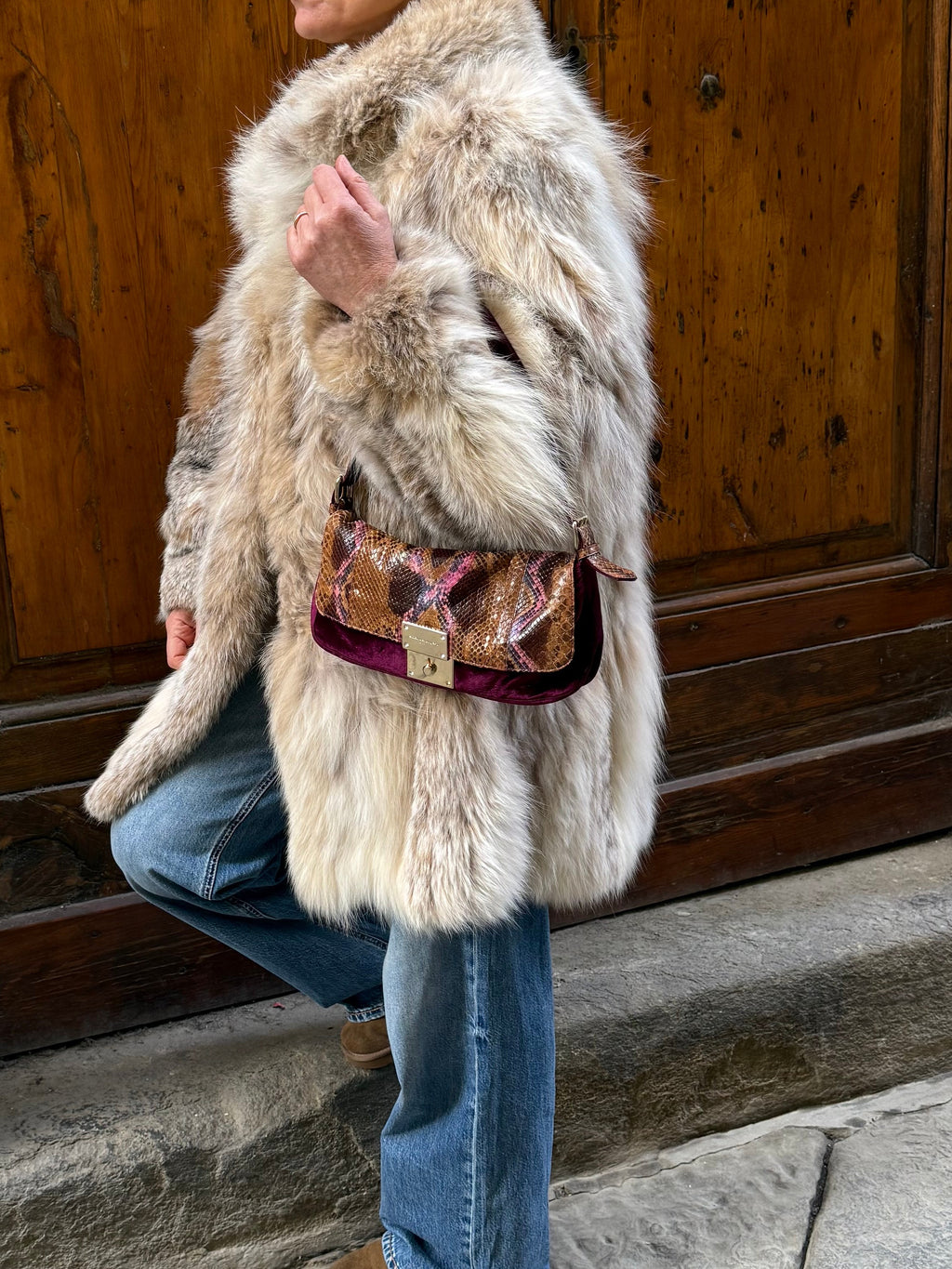 Emanuel Ungaro Borsa Baguette Pitone e Velluto Bordeaux