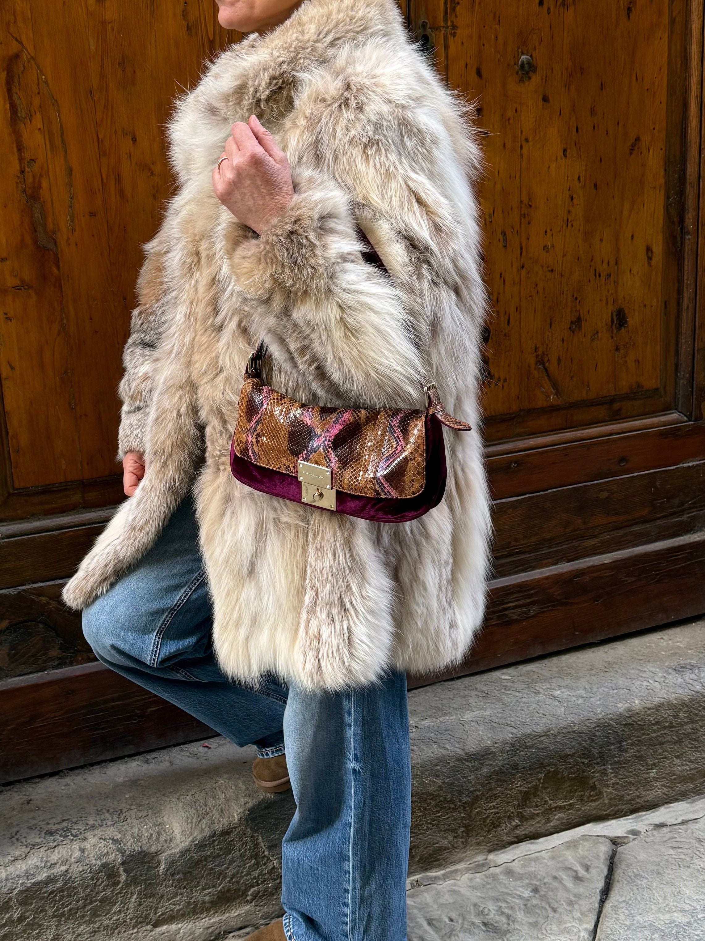 Emanuel Ungaro Borsa Baguette Pitone e Velluto Bordeaux