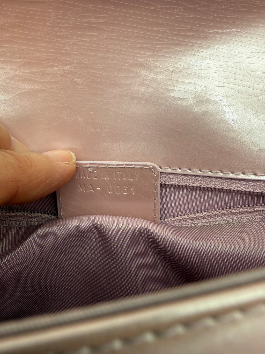 Christian Dior Saddle Zipper BowVintage in Pelle Rosa cipria Metallizzata