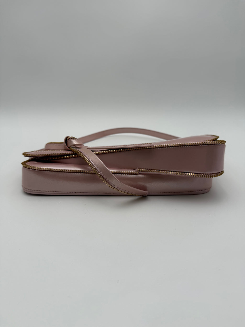 Christian Dior Saddle Zipper BowVintage in Pelle Rosa cipria Metallizzata