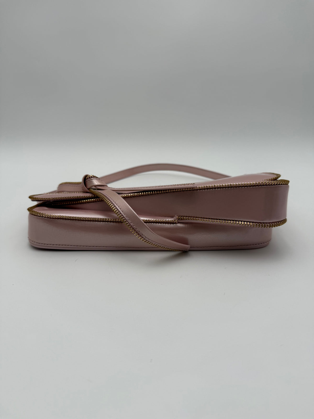 Christian Dior Saddle Zipper BowVintage in Pelle Rosa cipria Metallizzata