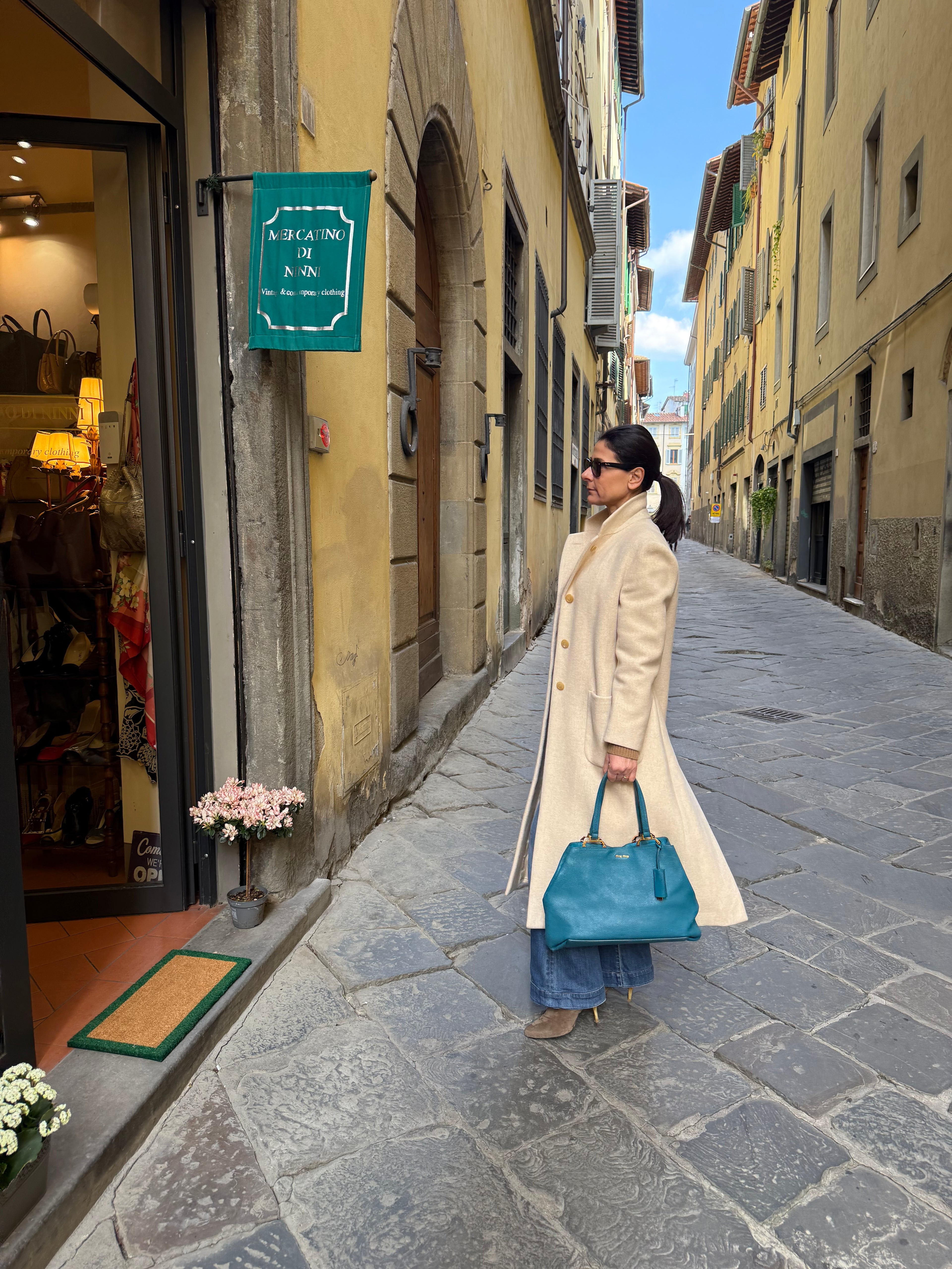 Miu Miu Borsa in Pelle Madras Blu Laguna