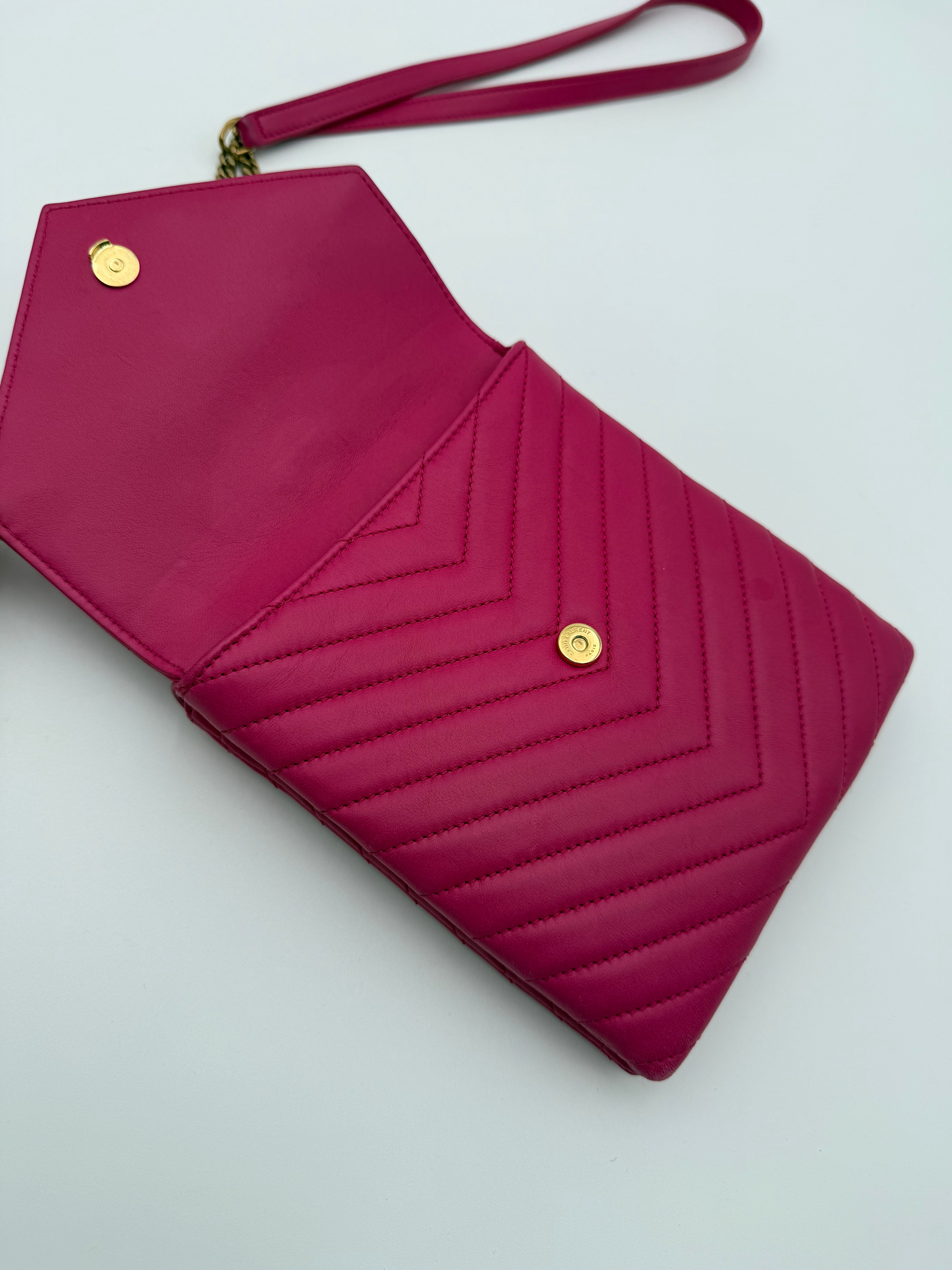 Borsa a Tracolla Saint Laurent Monogram Matelassé in Pelle Fucsia