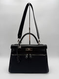 Borsa Hermès kelly Lakis 32 Vintage in Pelle Box e Tela Toile Nera