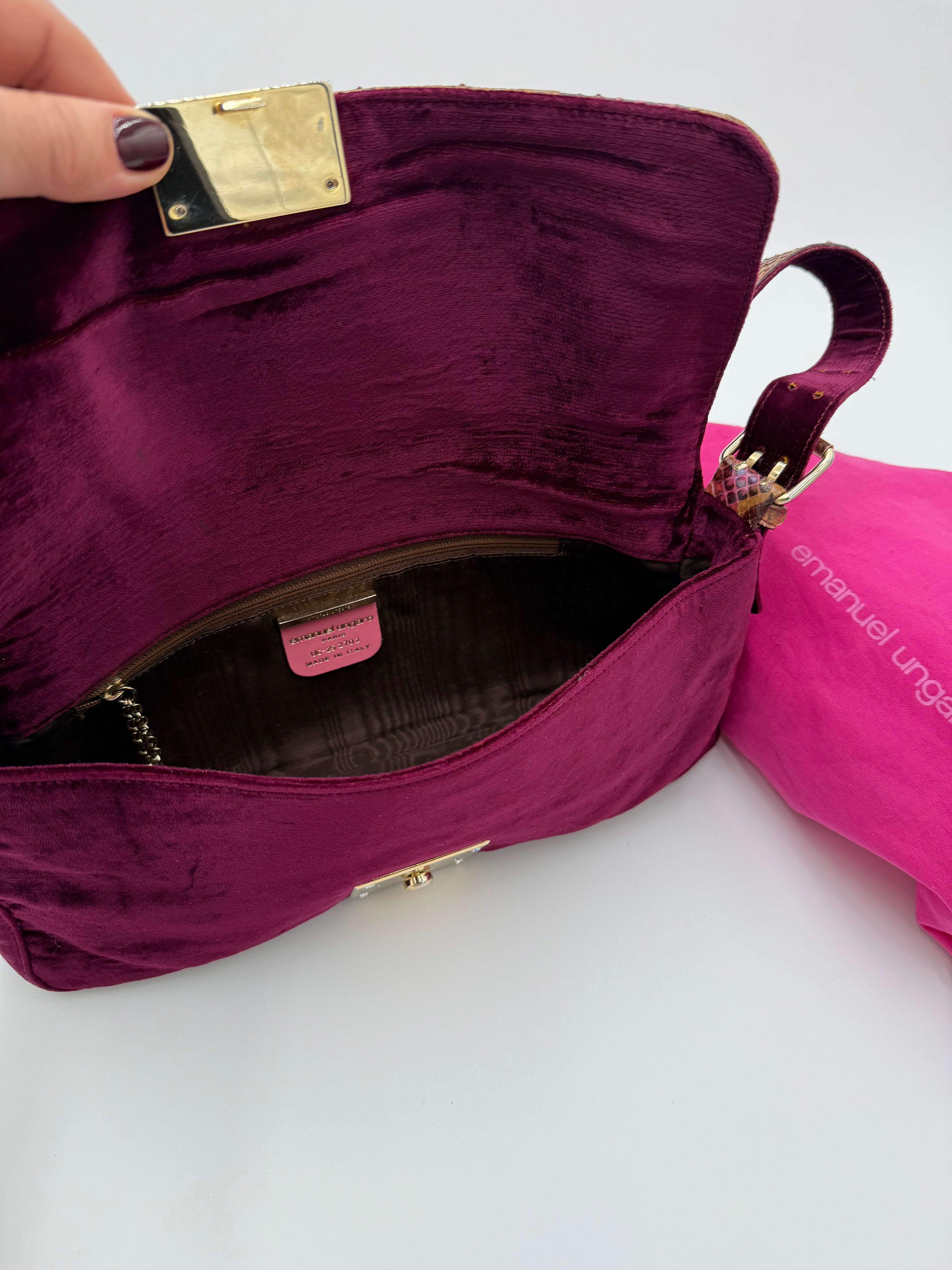 Emanuel Ungaro Borsa Baguette Pitone e Velluto Bordeaux