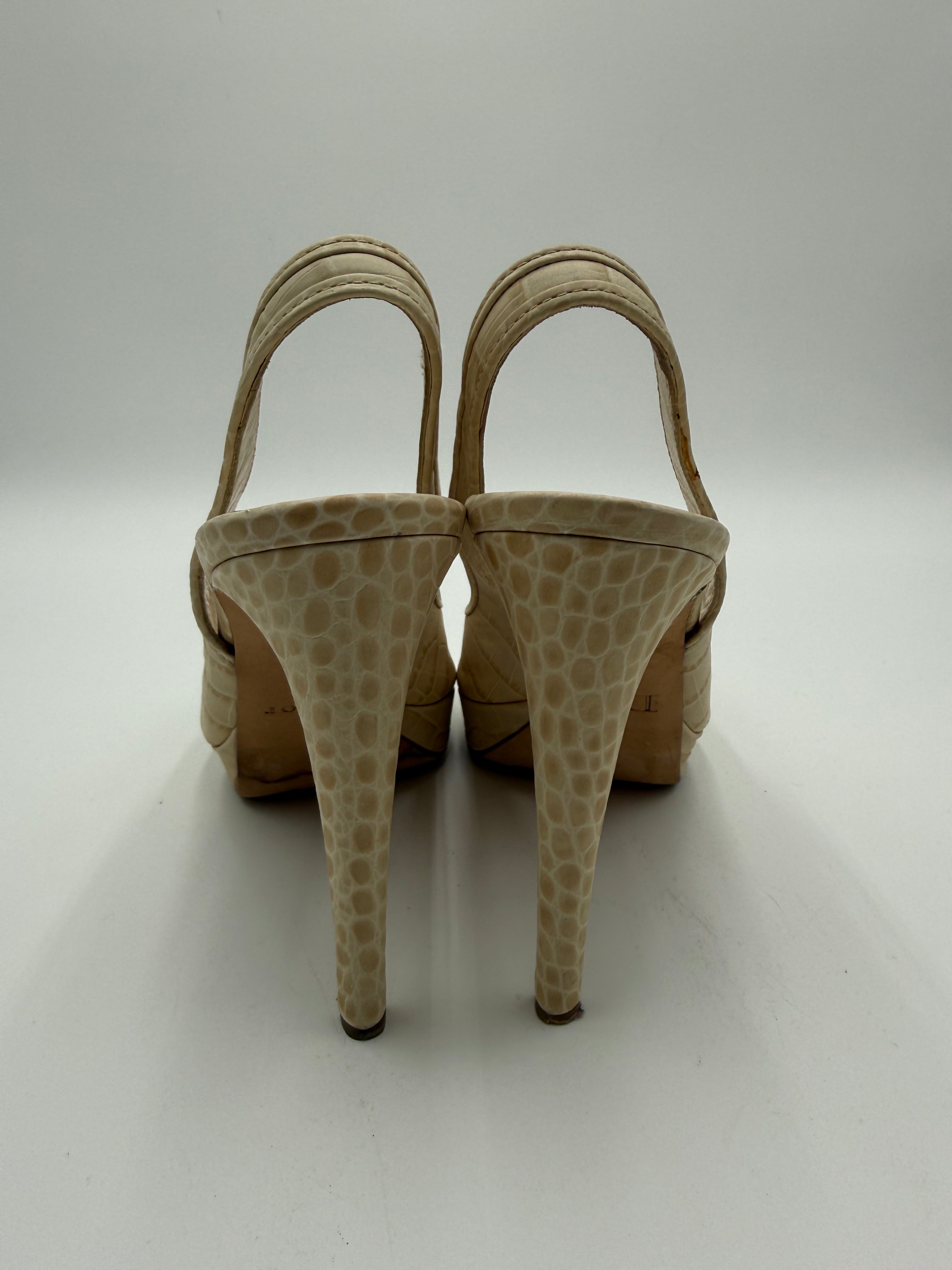 Sandali Slinback Christian Dior in Pelle Stampa Cocco Avorio