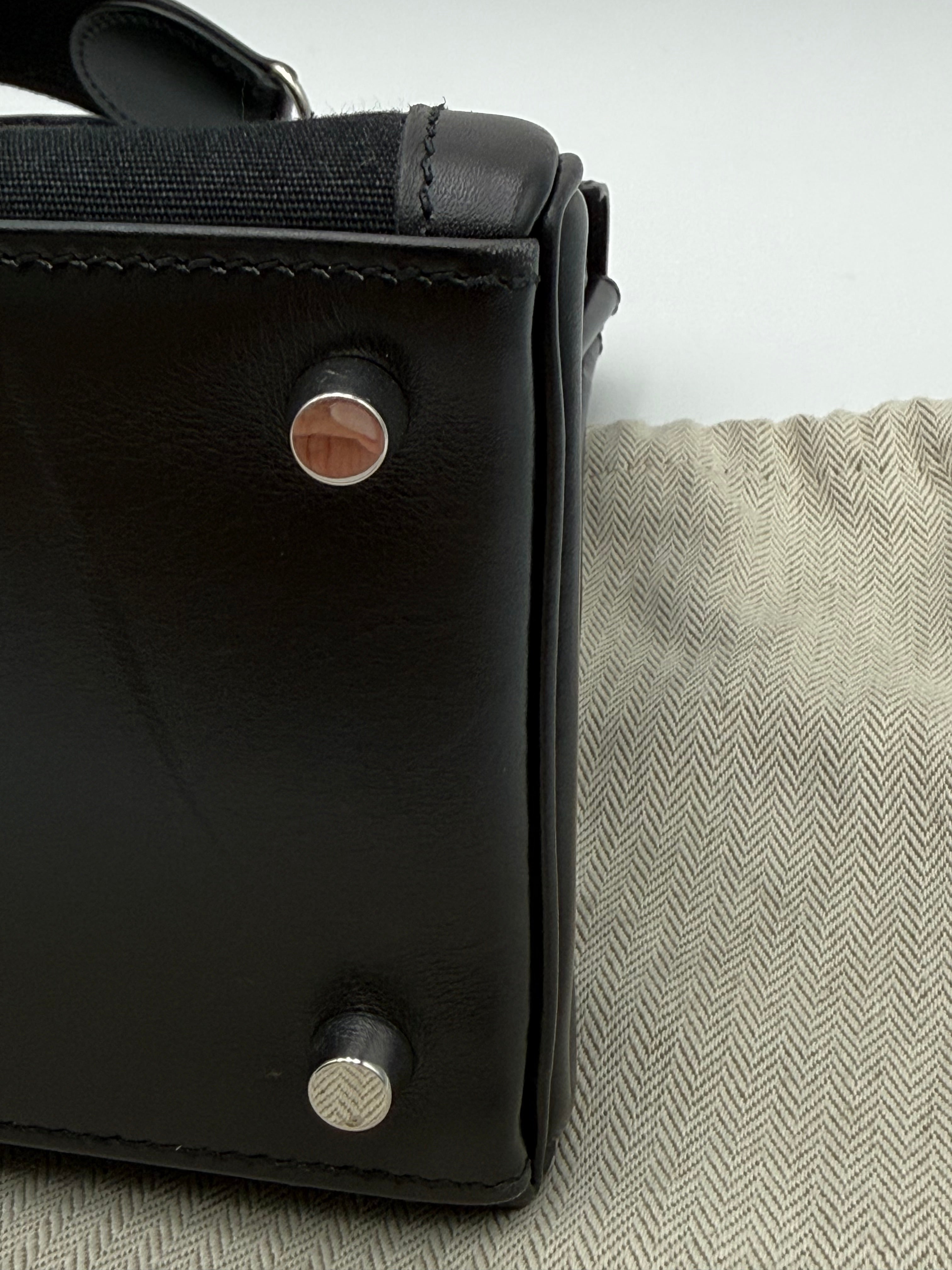 Borsa Hermès kelly Lakis 32 Vintage in Pelle Box e Tela Toile Nera