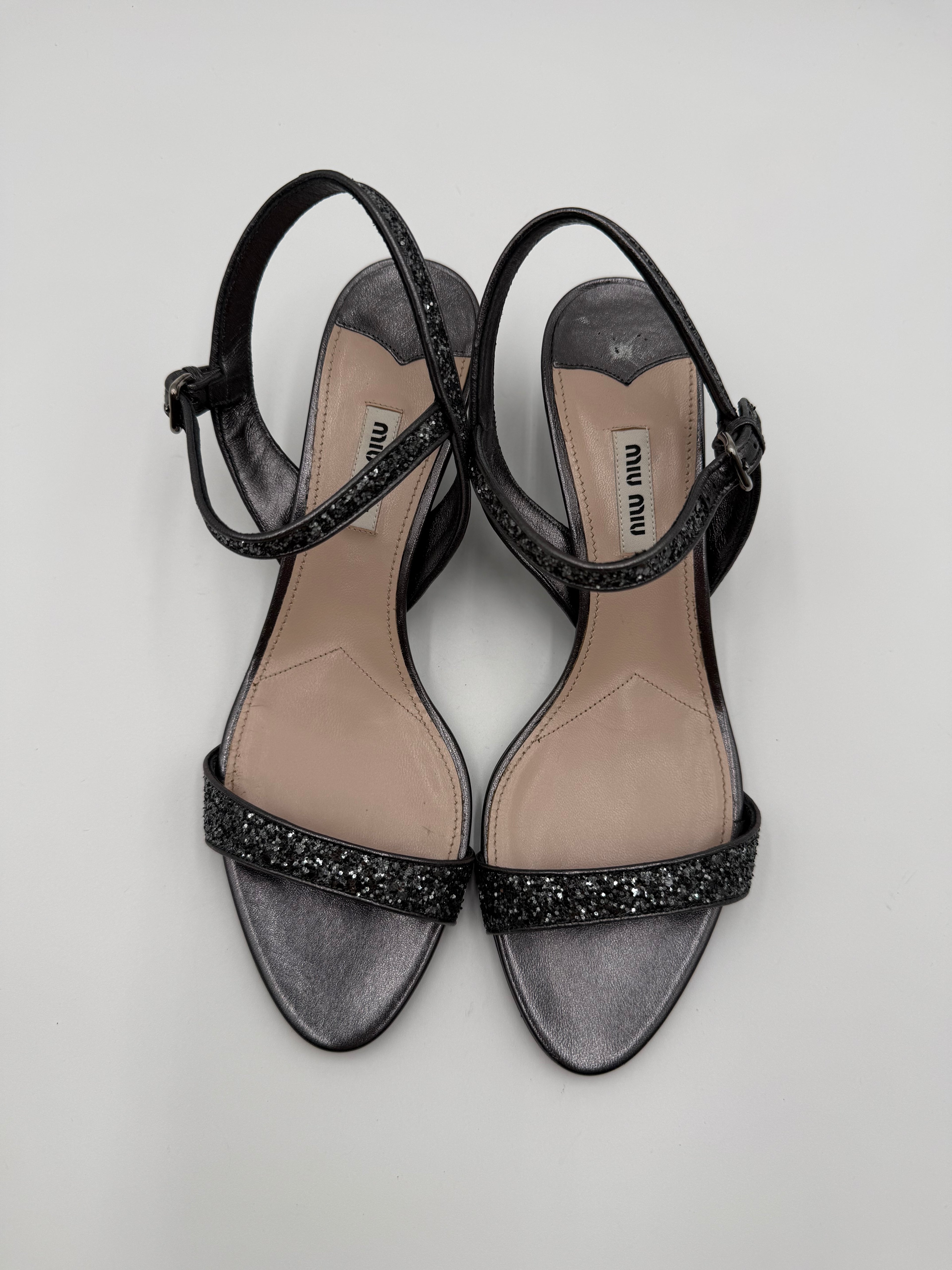 Sandali in Pelle Metallizzata e Glitter