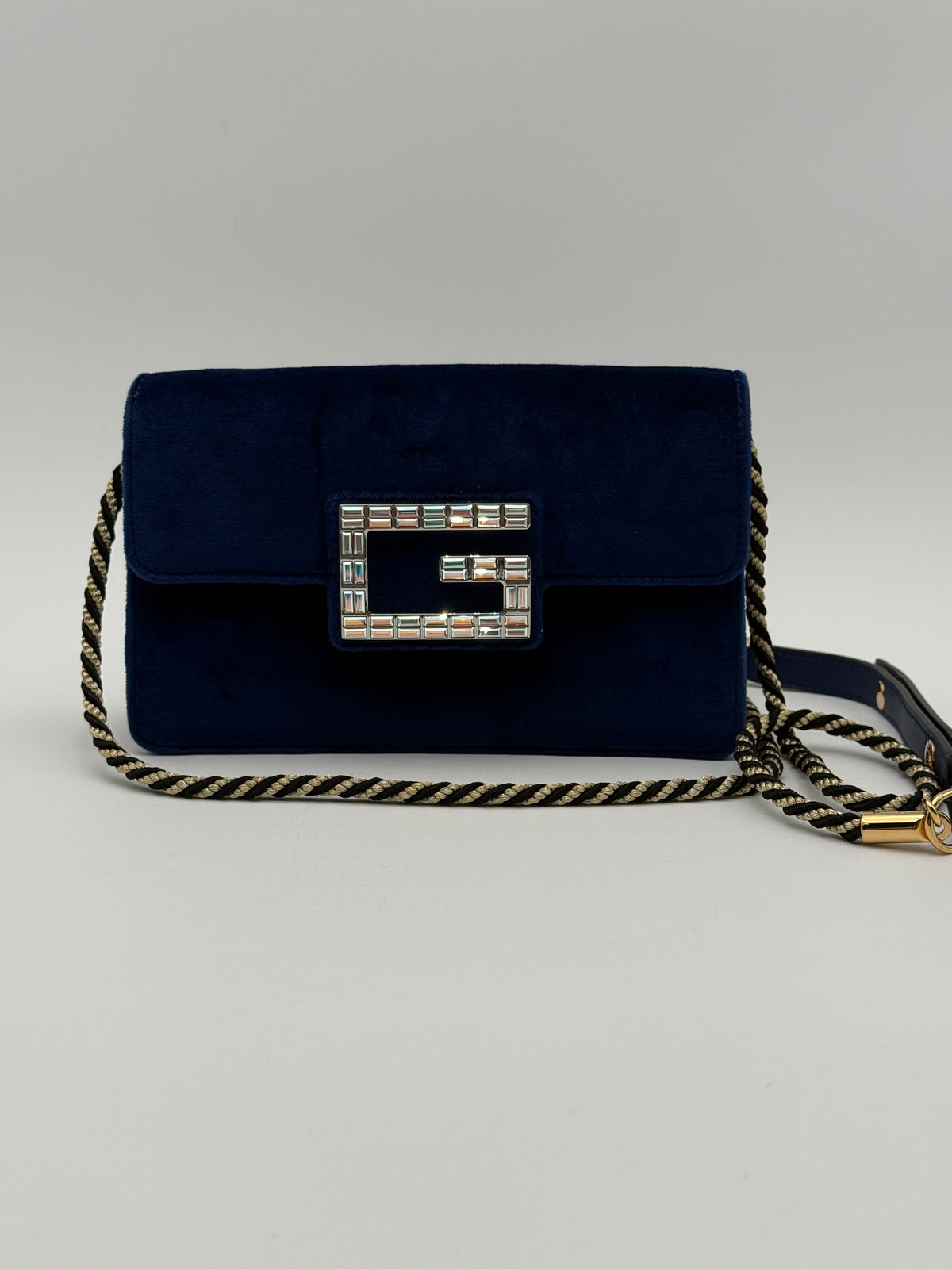 Gucci Broadway in velluto Blu con Fibbia G in Cristalli