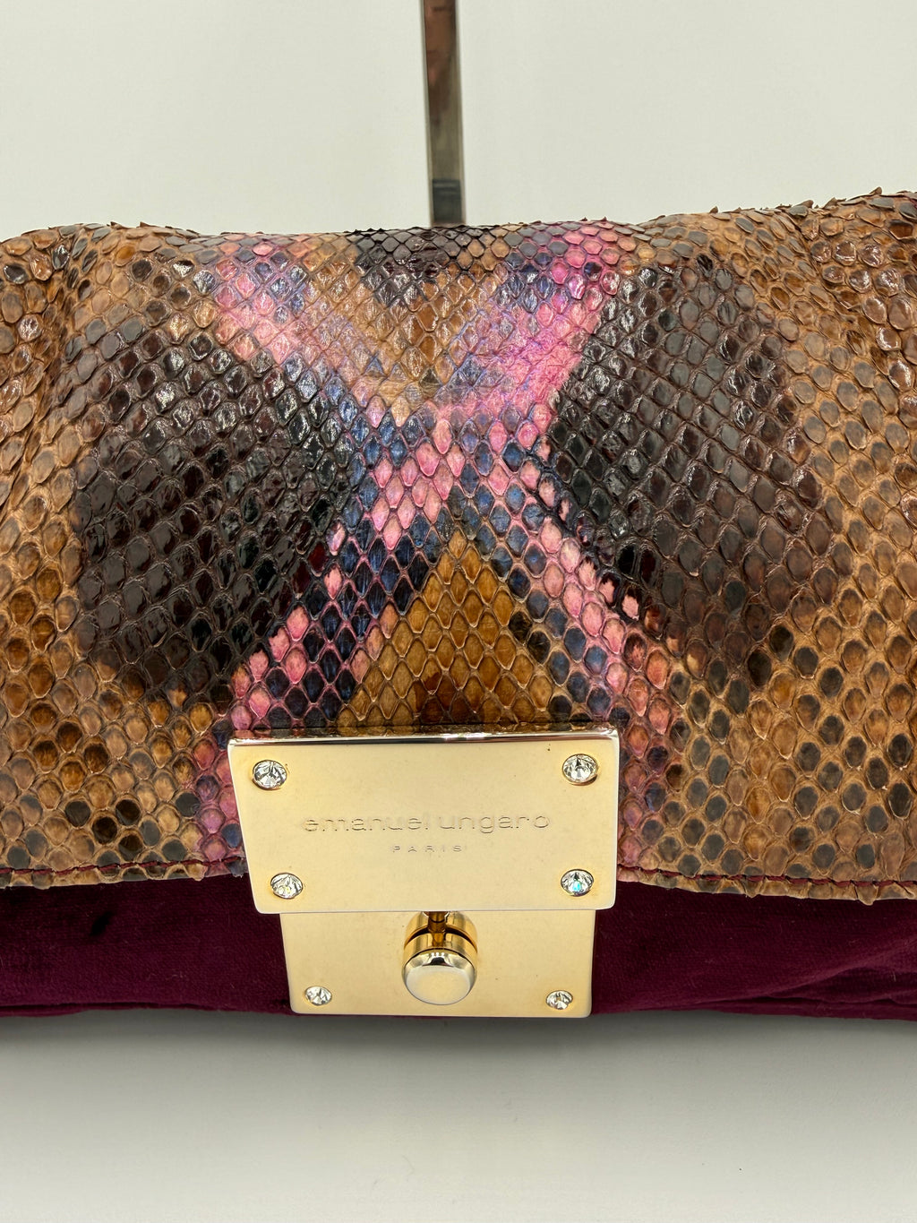 Emanuel Ungaro Borsa Baguette Pitone e Velluto Bordeaux