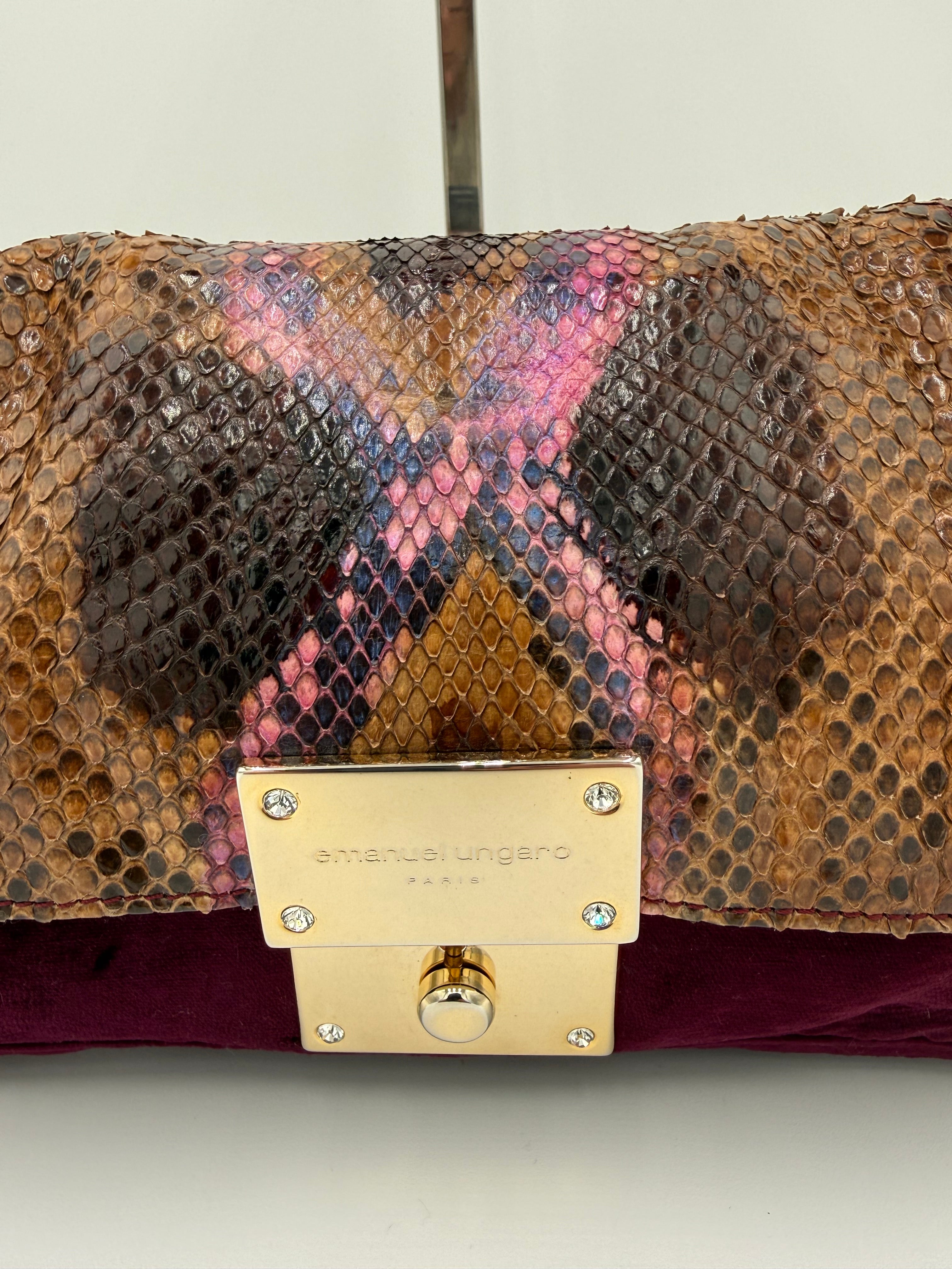Emanuel Ungaro Borsa Baguette Pitone e Velluto Bordeaux