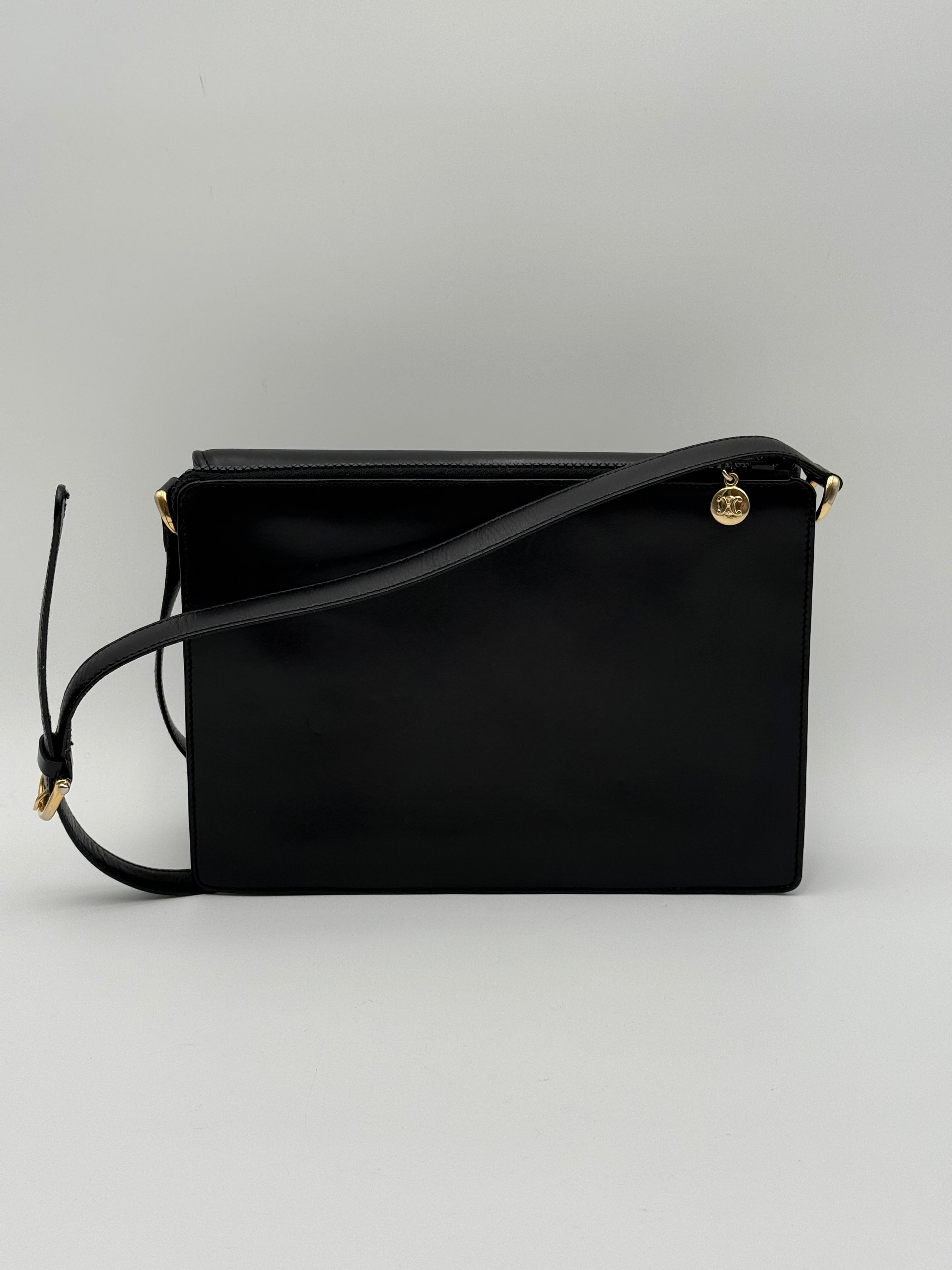 Céline - Borsa a Tracolla Vintage in Pelle Nera con Logo Triomphe