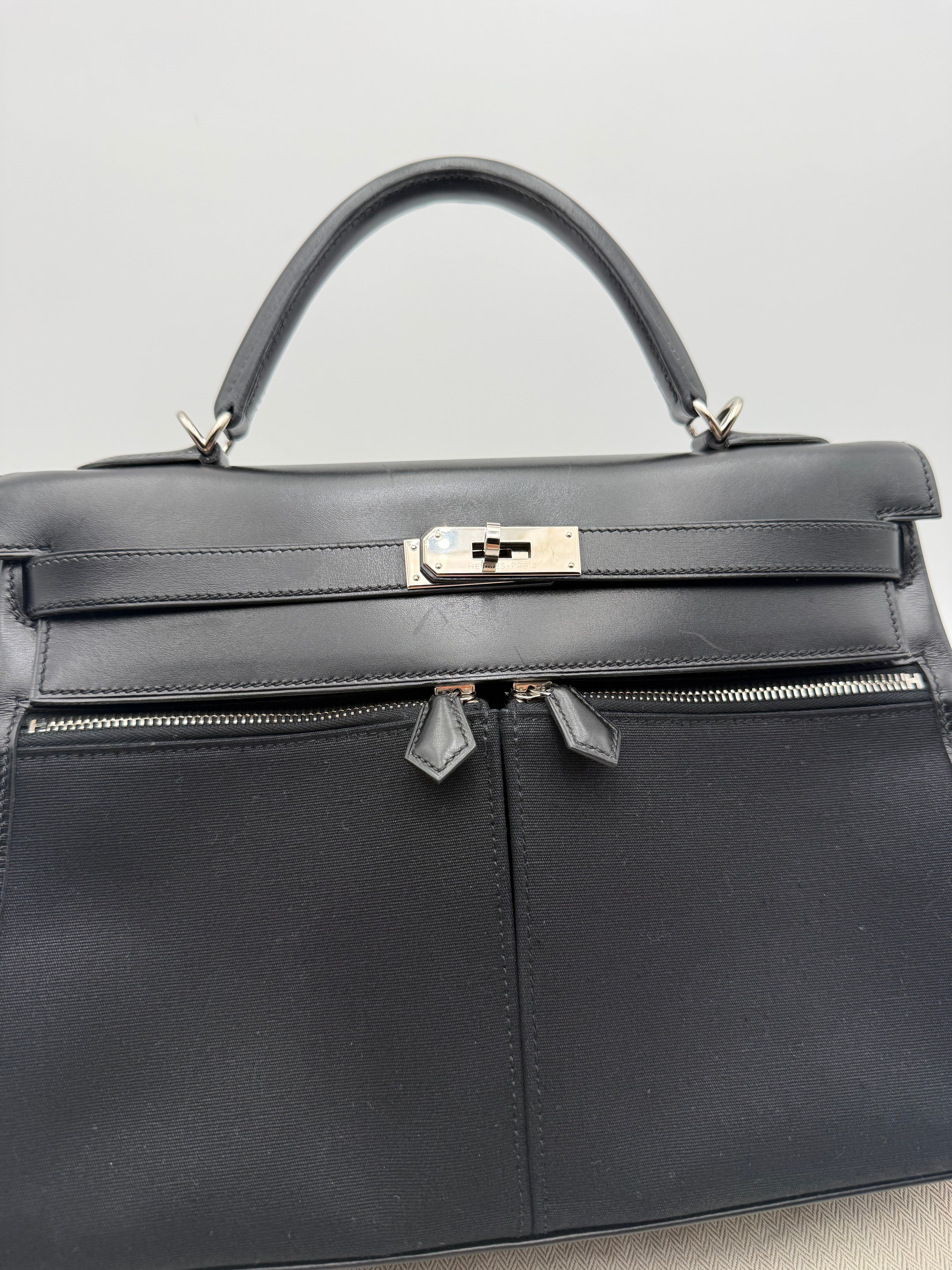 Borsa Hermès kelly Lakis 32 Vintage in Pelle Box e Tela Toile Nera