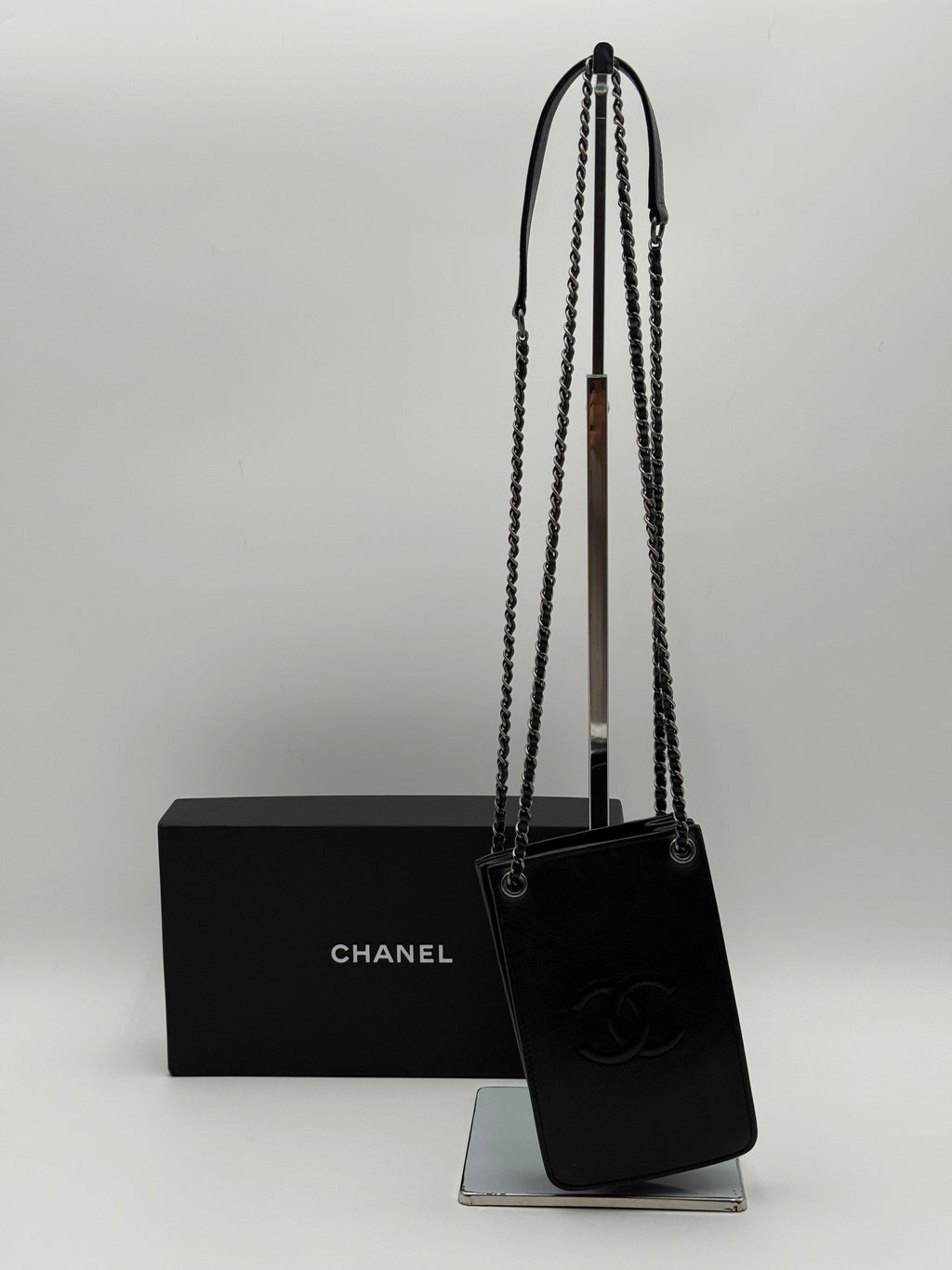 Chanel vintage black leather phone holder