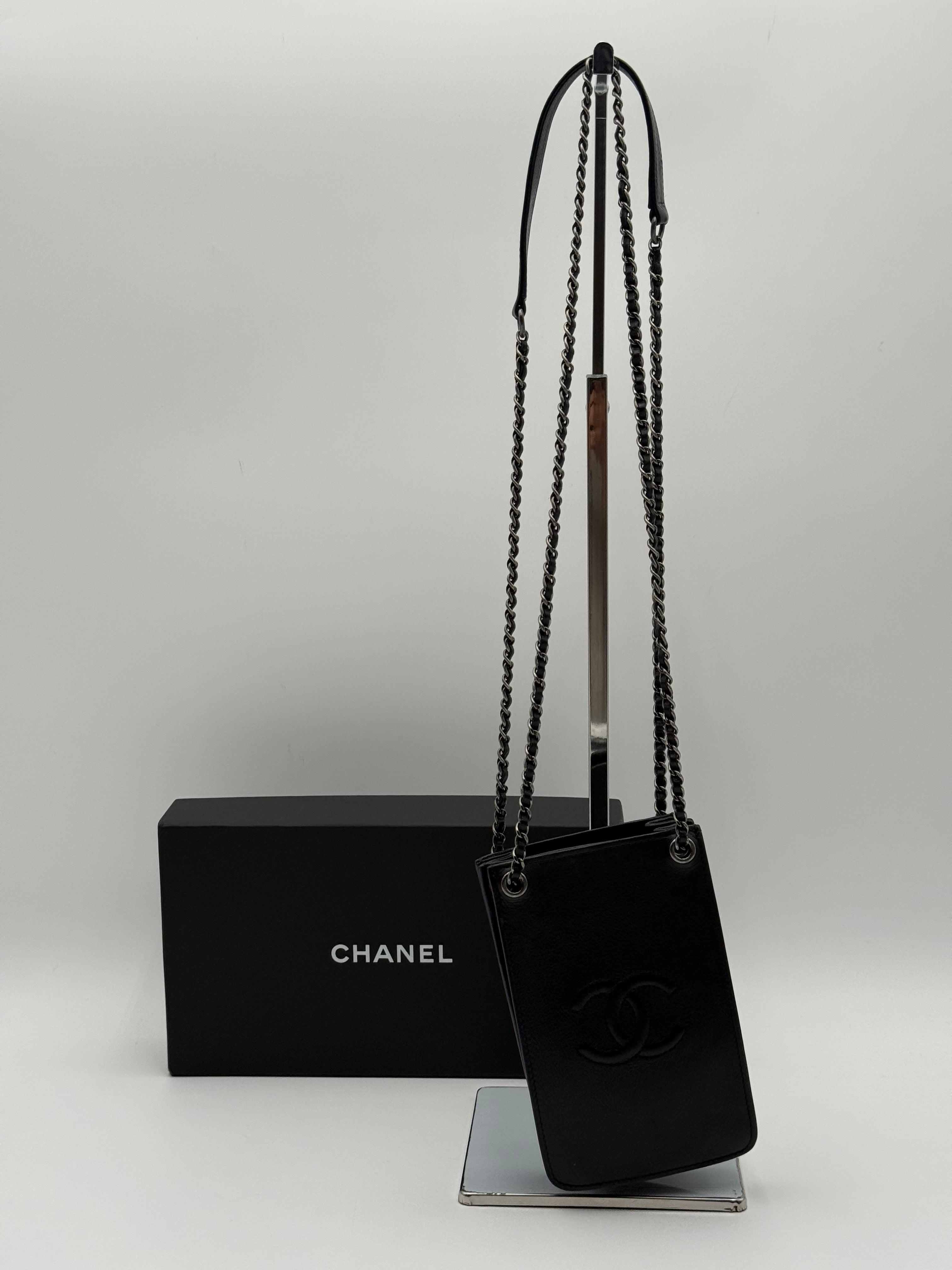 Chanel vintage black leather phone holder