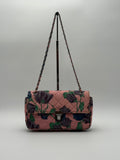 Prada Borsa Vintage Flap in Naylon Trapuntato con Motivo Floreale Rosa