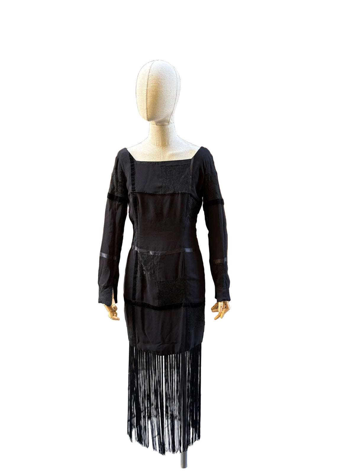 Dolce&gabbana ArchiveAbito Midi Déco Nero con Frange Anni 90’