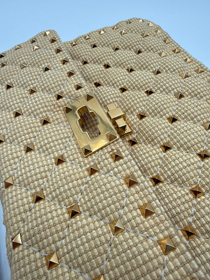 Valentino  Garavani Borsa Rockstud Spike in Raffia naturale e Pelle