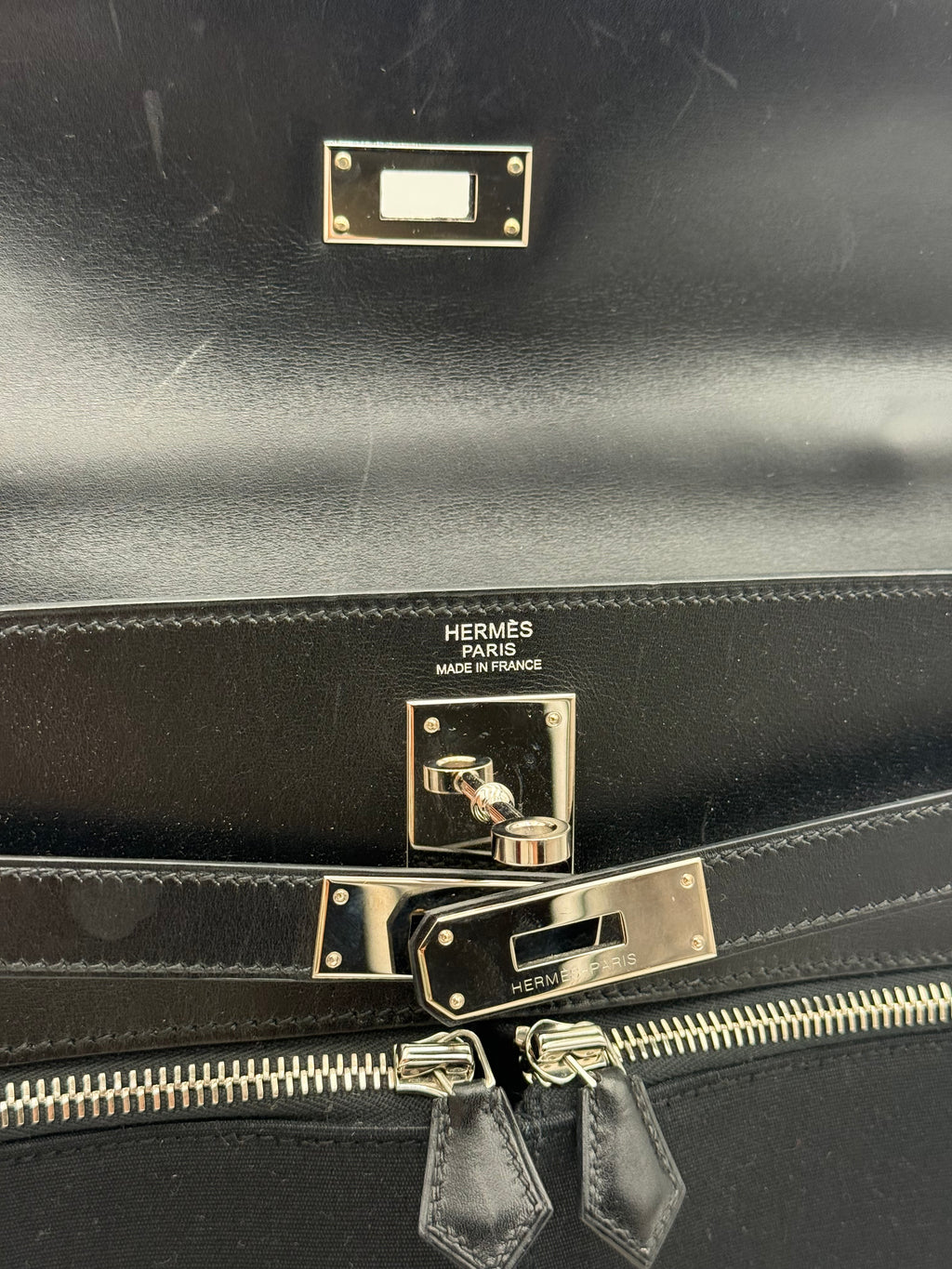 Borsa Hermès kelly Lakis 32 Vintage in Pelle Box e Tela Toile Nera