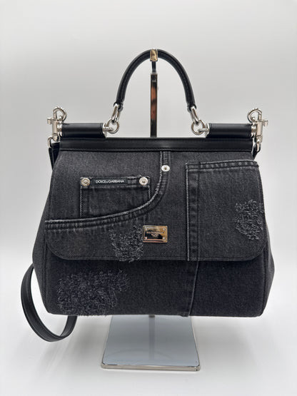 Borsa Sicily denim nero patchwork