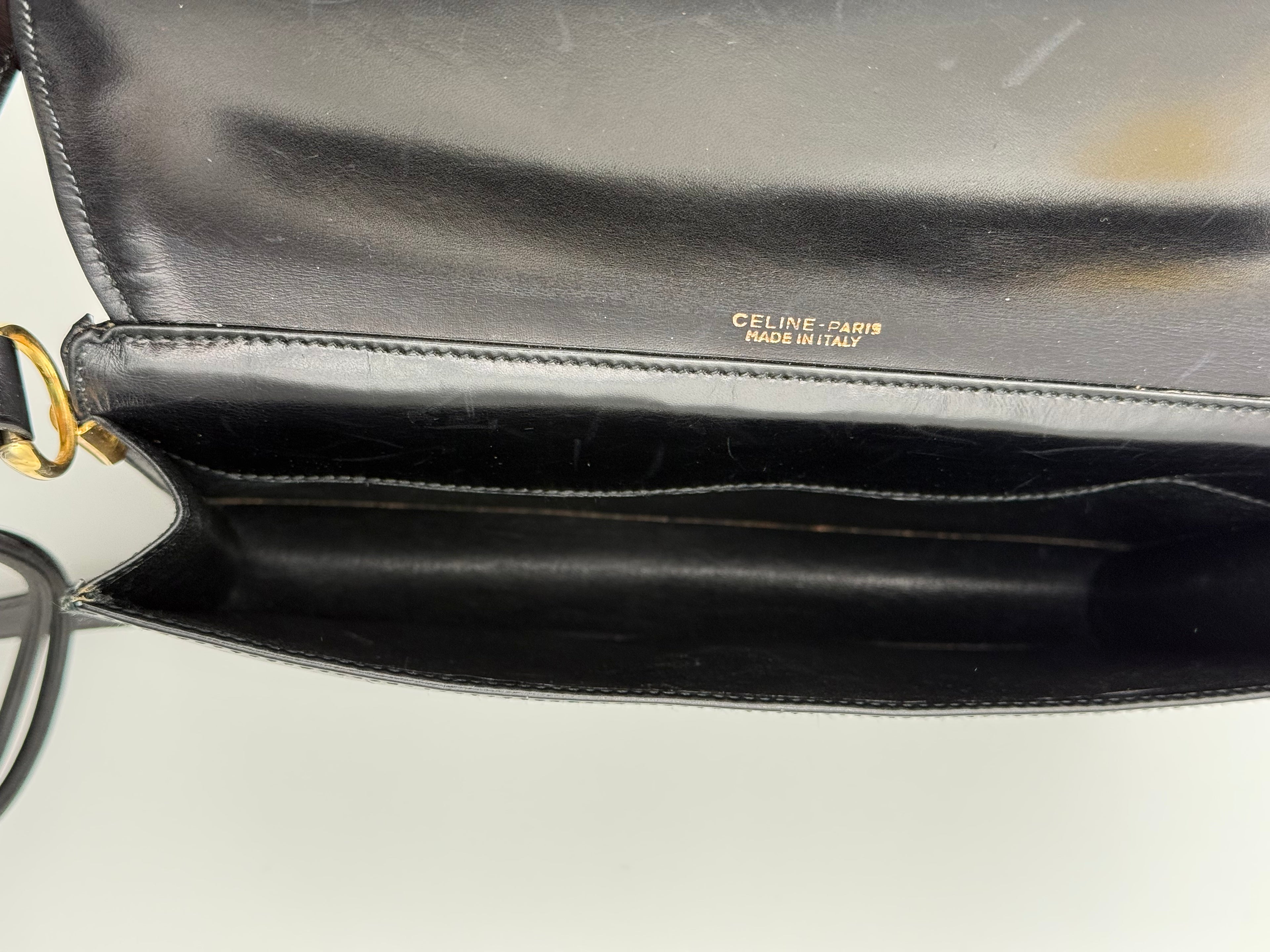 Céline - Borsa a Tracolla Vintage in Pelle Nera con Logo Triomphe
