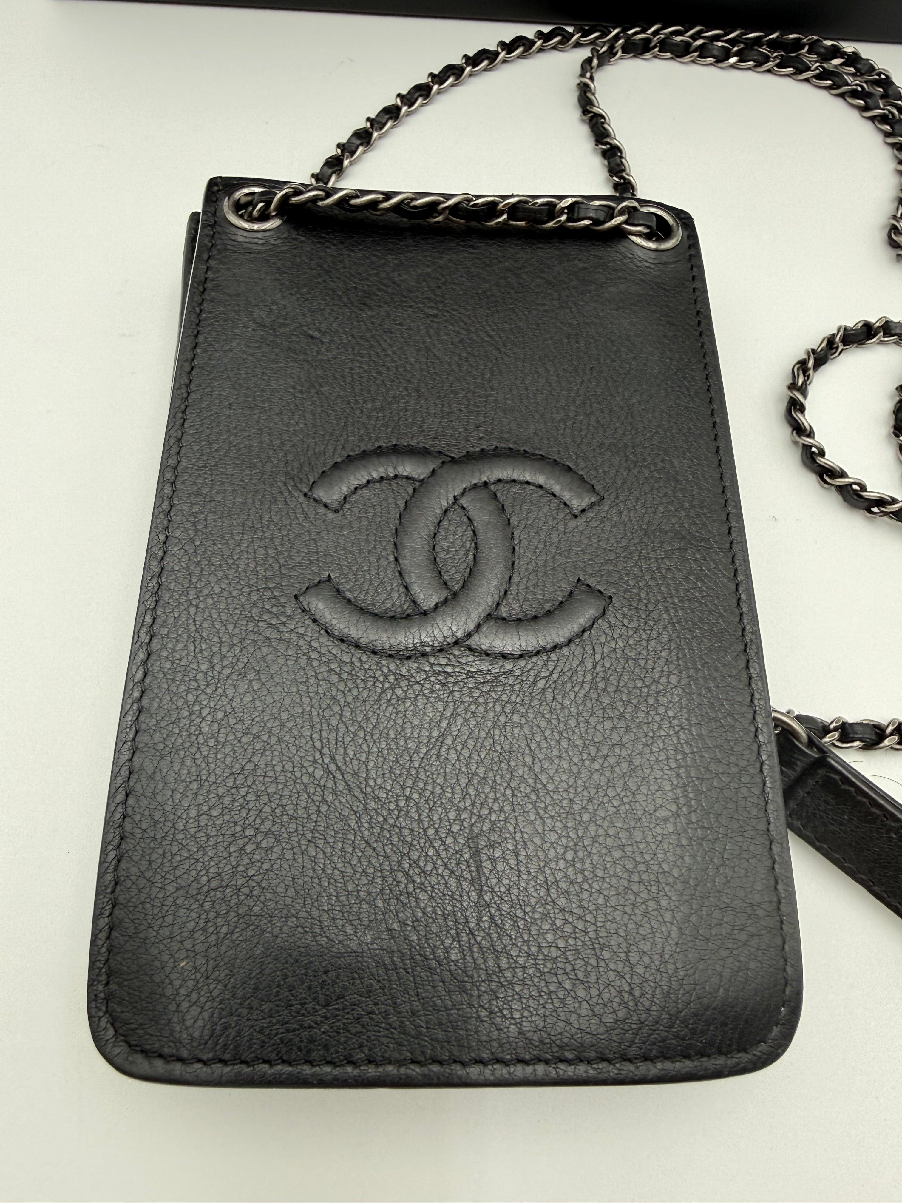 Chanel vintage black leather phone holder