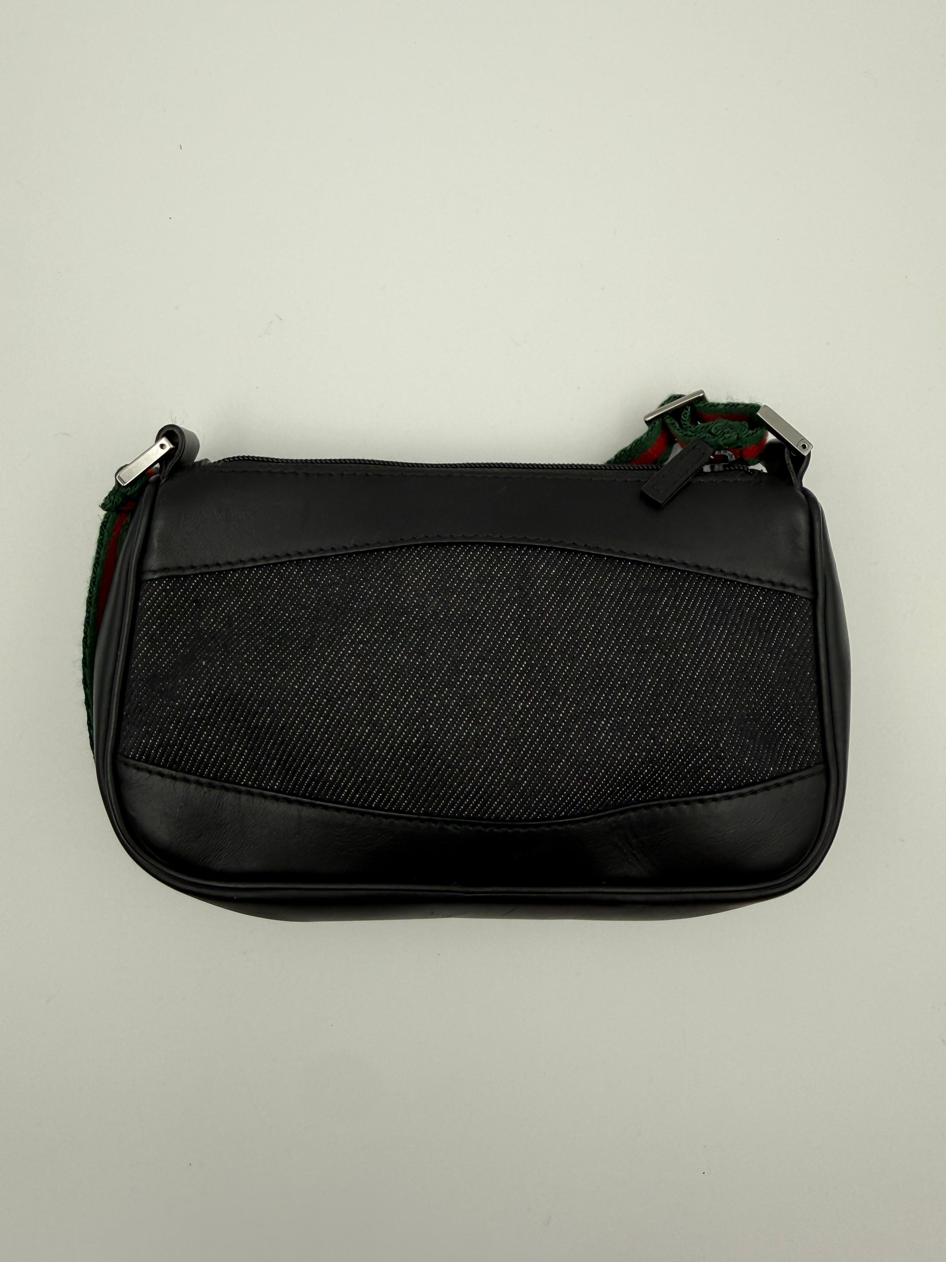 Gucci Borsa  a spalla  GG in Denim Nera e tracolla Web
