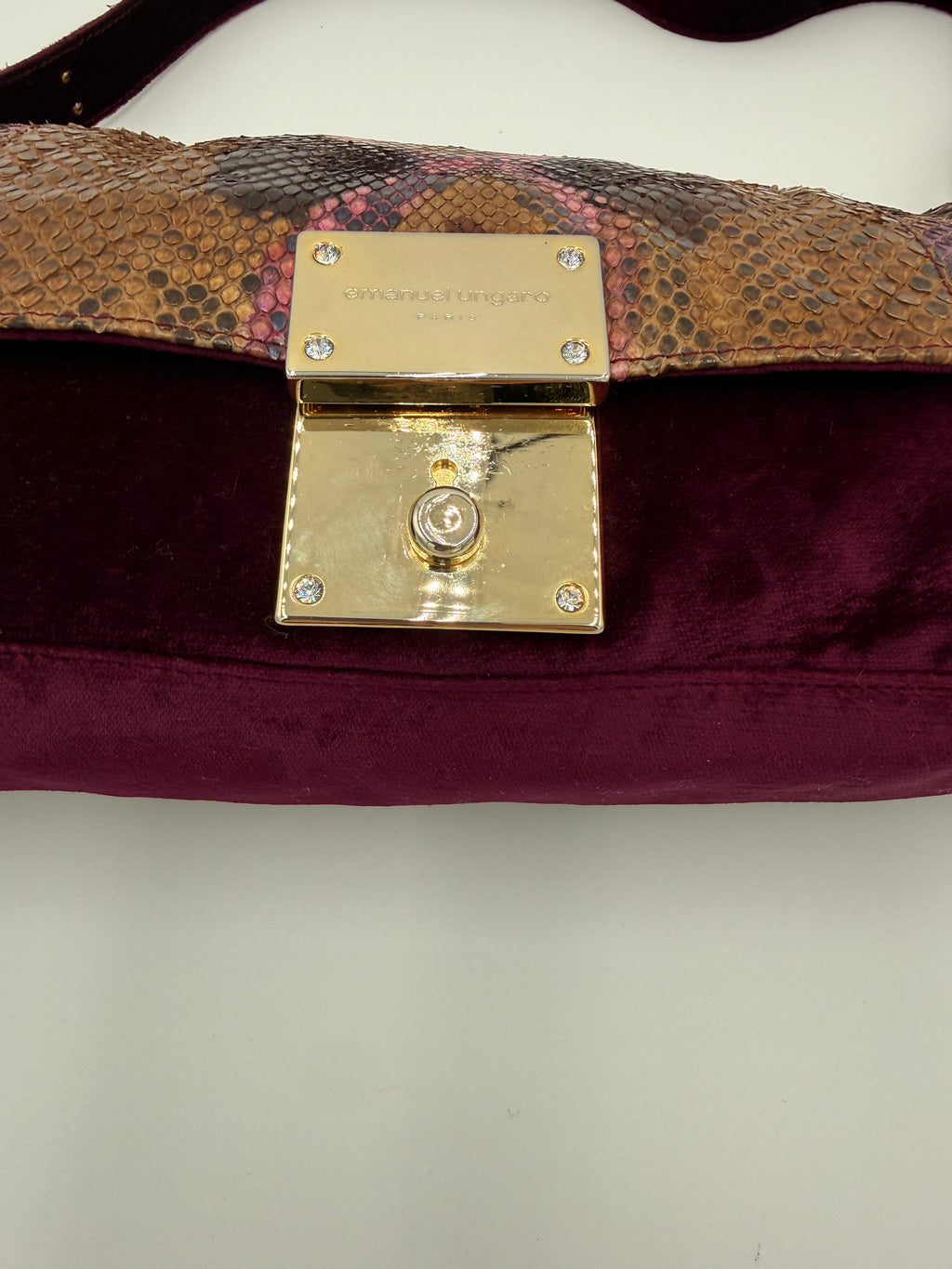 Emanuel Ungaro Borsa Baguette Pitone e Velluto Bordeaux