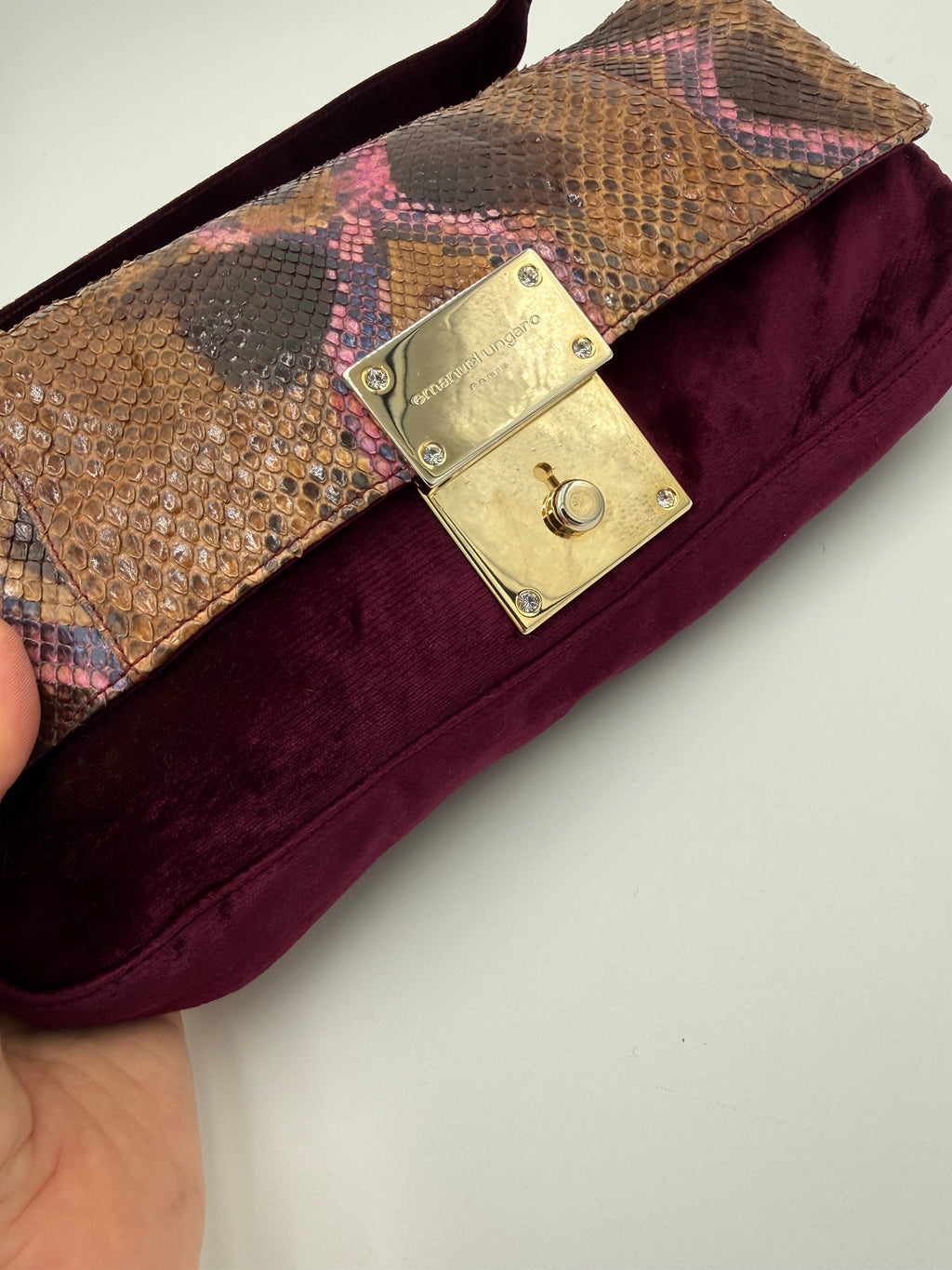 Emanuel Ungaro Borsa Baguette Pitone e Velluto Bordeaux