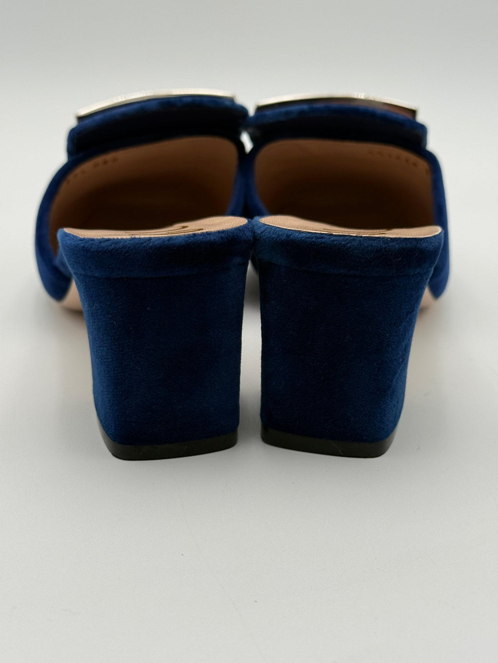 Gucci Madelyn Blue Velvet Mules with Crystal G Buckle