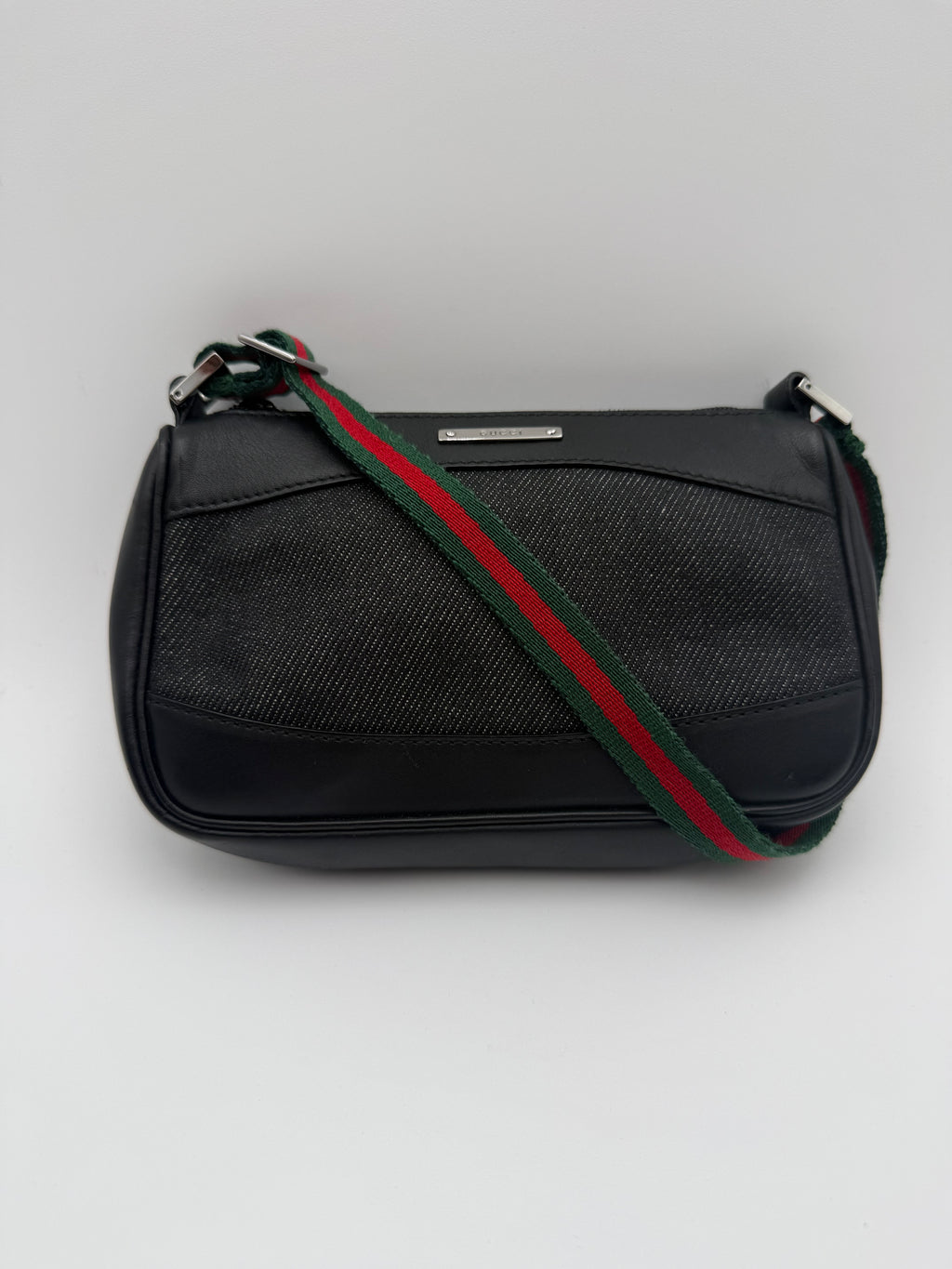 Gucci Borsa  a spalla  GG in Denim Nera e tracolla Web