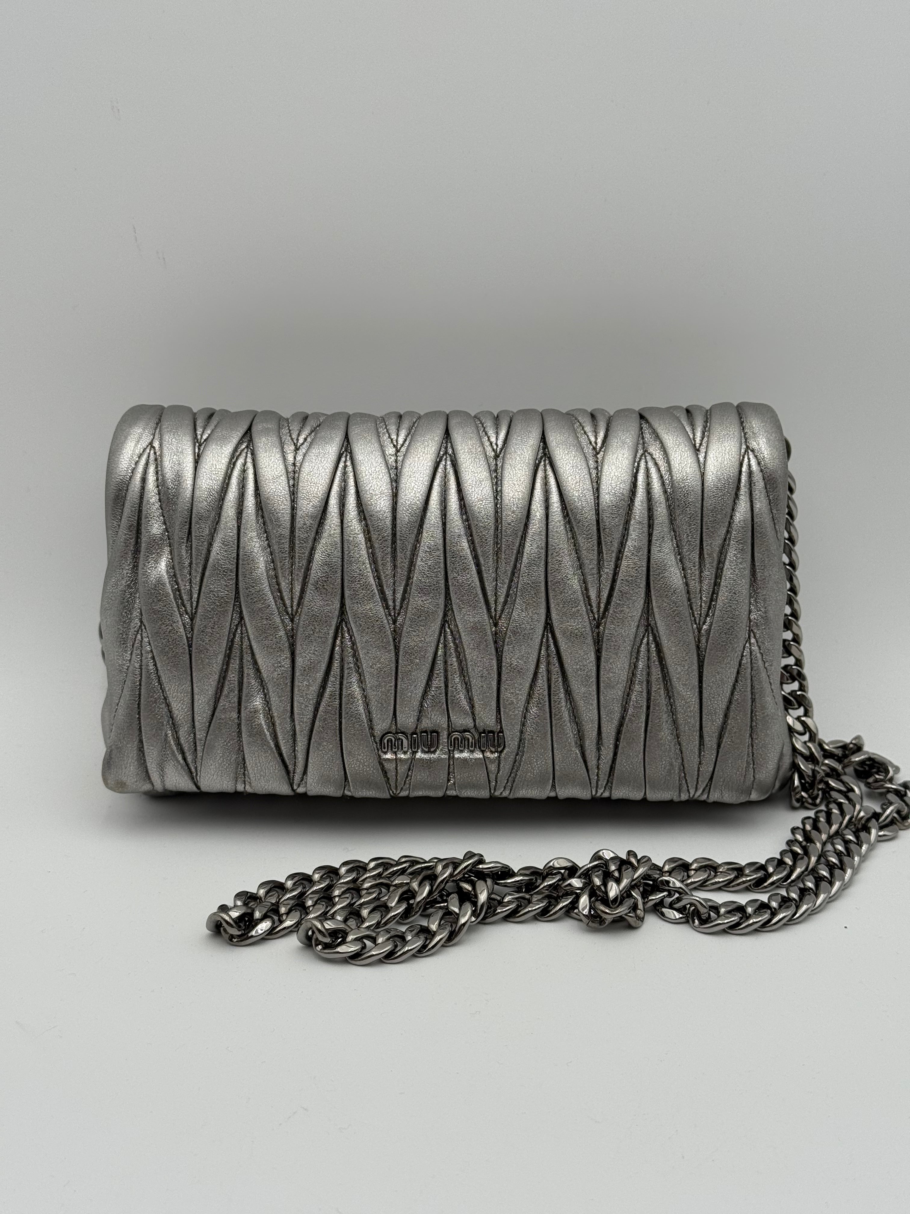Borsa tracolla Matelassè in Pelle Argento