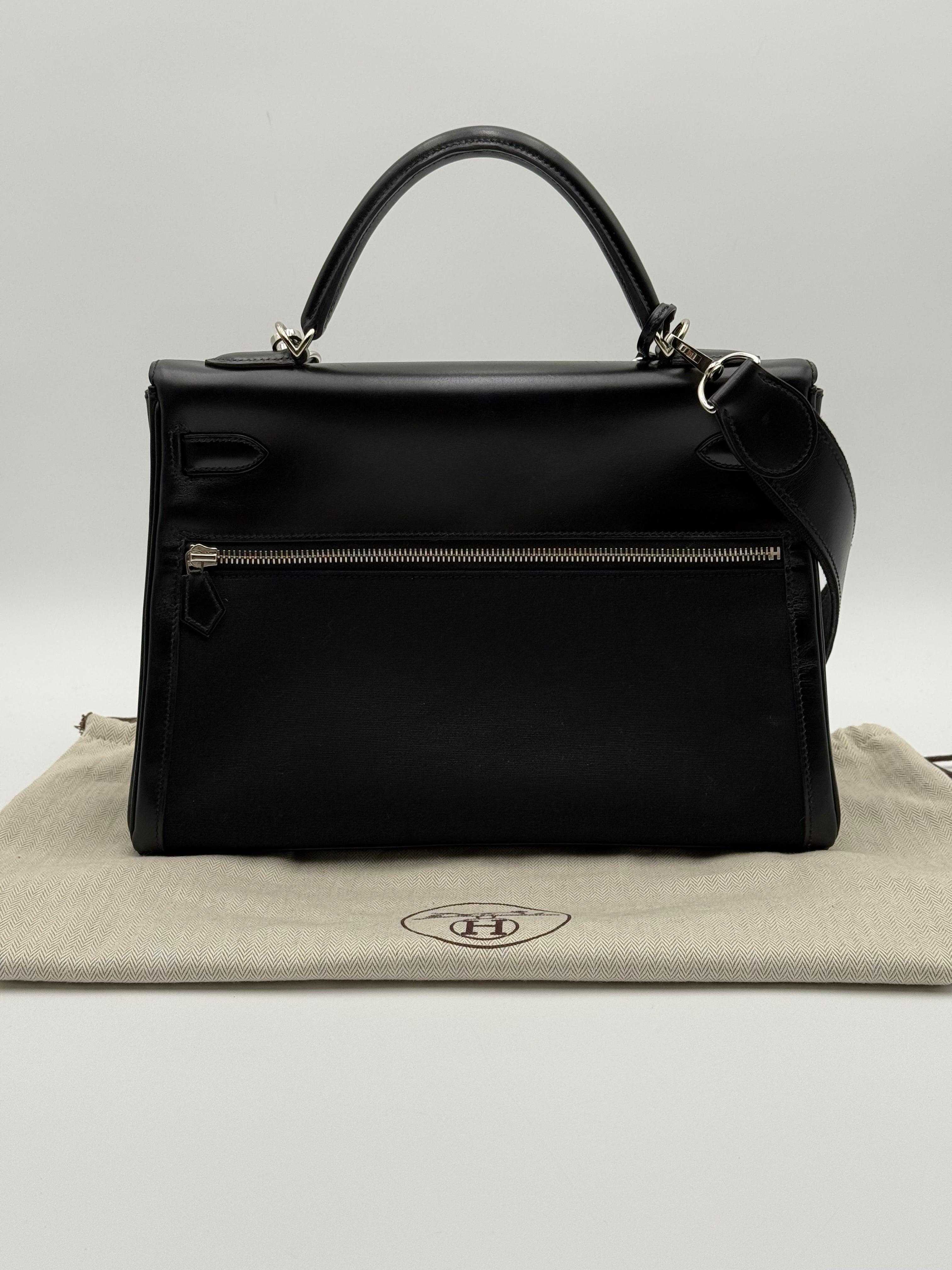 Borsa Hermès kelly Lakis 32 Vintage in Pelle Box e Tela Toile Nera - Mercatino di Ninni
