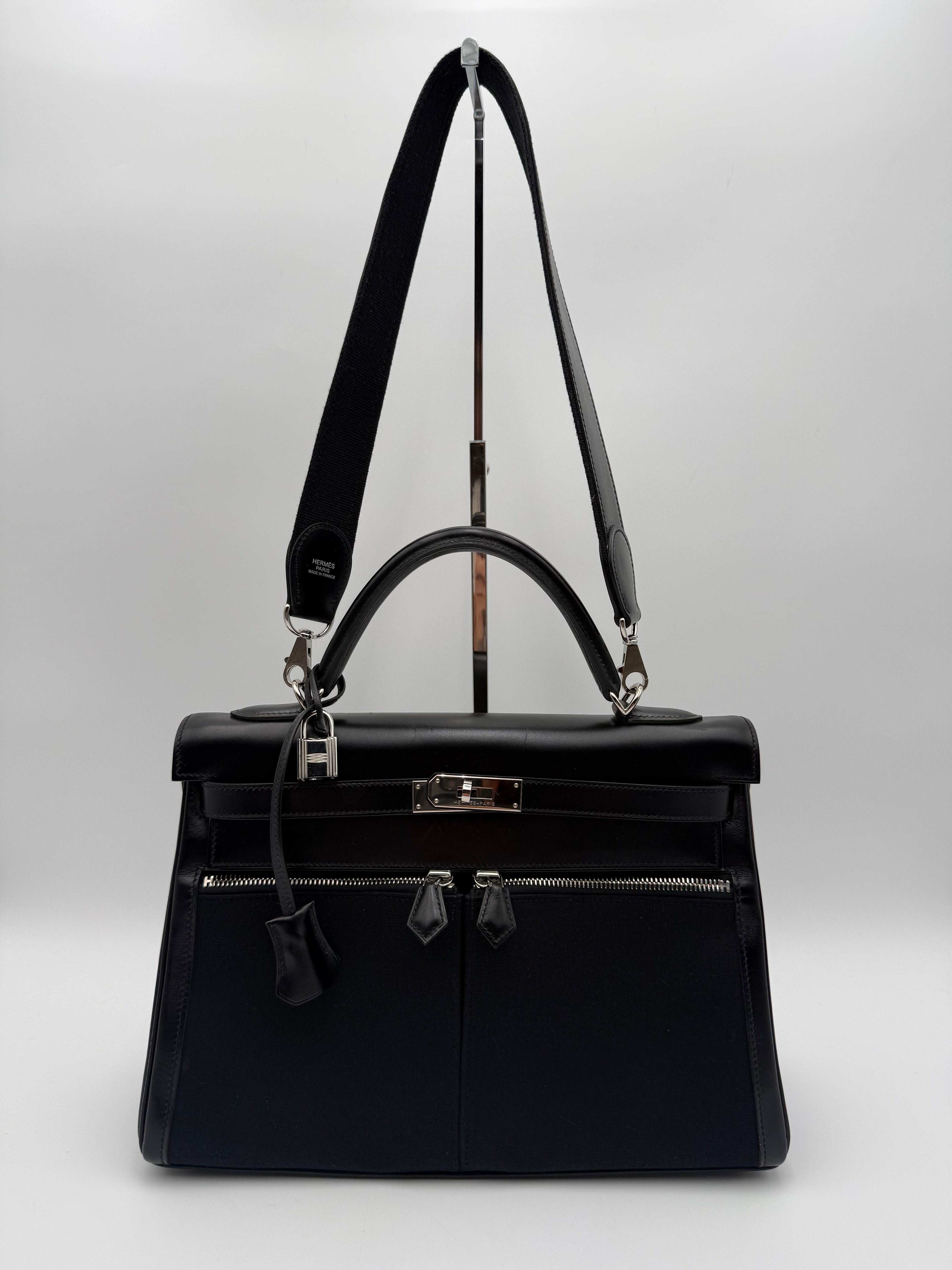 Borsa Hermès kelly Lakis 32 Vintage in Pelle Box e Tela Toile Nera - Mercatino di Ninni