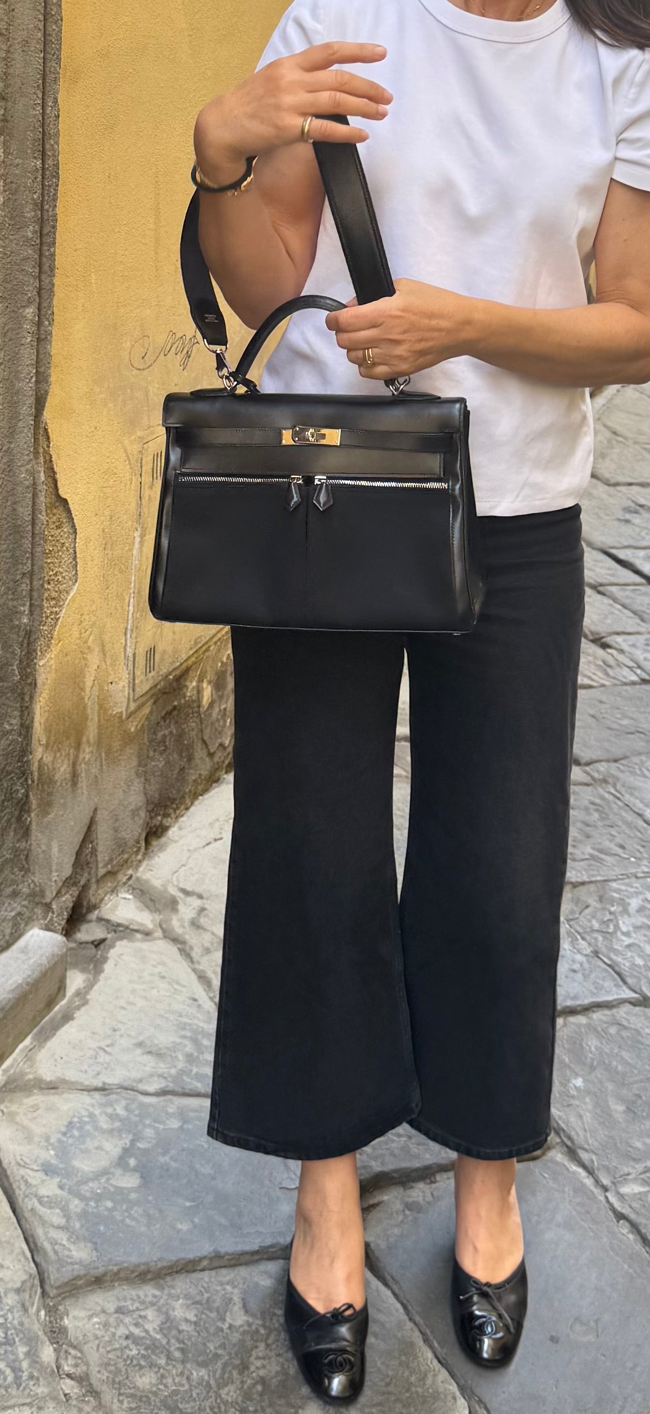 Borsa Hermès kelly Lakis 32 Vintage in Pelle Box e Tela Toile Nera - Mercatino di Ninni
