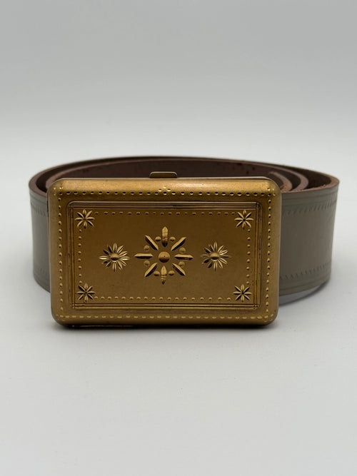 Bottega Veneta Cintura in Pelle Grigia e Fibbia Rettangolare in Metallo Dorato - Mercatino di Ninni