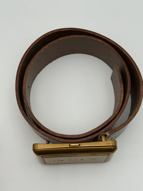 Bottega Veneta Cintura in Pelle Grigia e Fibbia Rettangolare in Metallo Dorato - Mercatino di Ninni