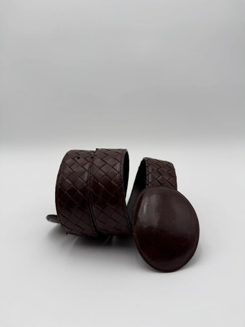 Bottega Veneta Cintura in Pelle Intrecciata Marrone Testa di Moro - Mercatino di Ninni