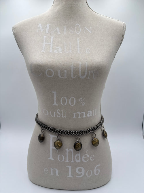 Bottega Veneta Collana in Argento Ossidato Intrecciato con Medaglioni Bottega Veneta