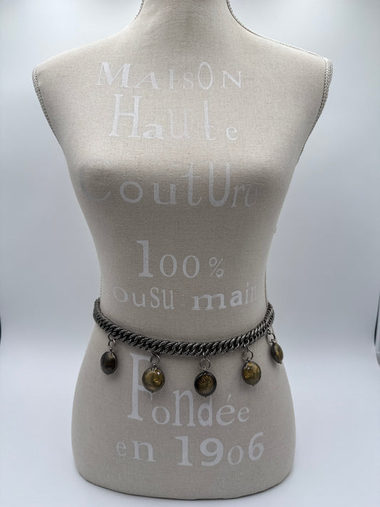 Bottega Veneta Collana in Argento Ossidato Intrecciato con Medaglioni Bottega Veneta