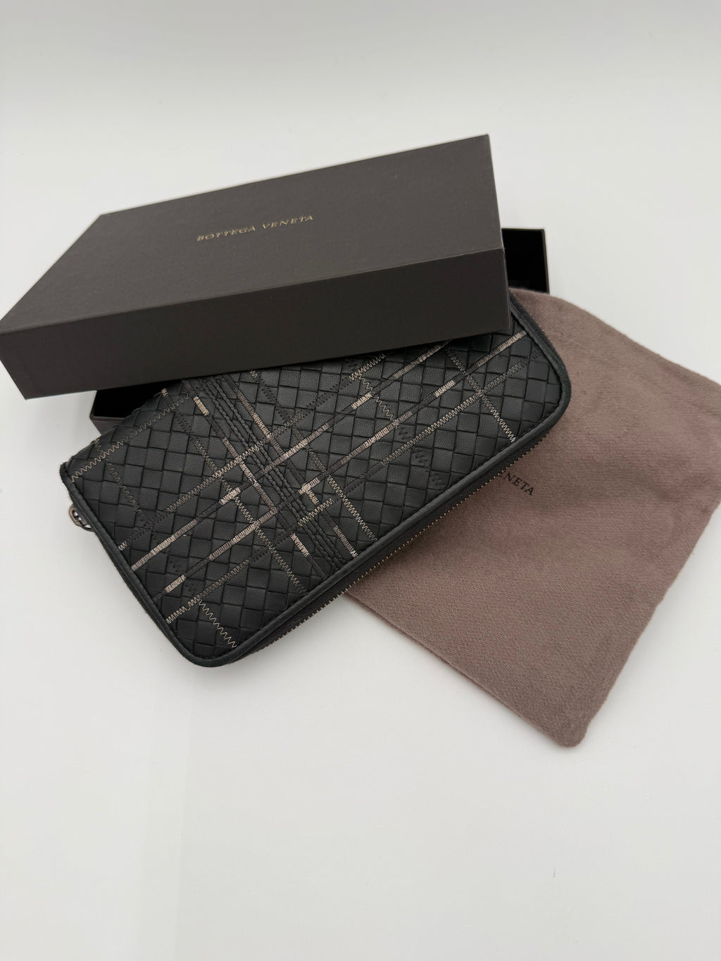 Bottega Veneta Portafoglio Pelle Intrecciata Nero Antracite - Mercatino di Ninni
