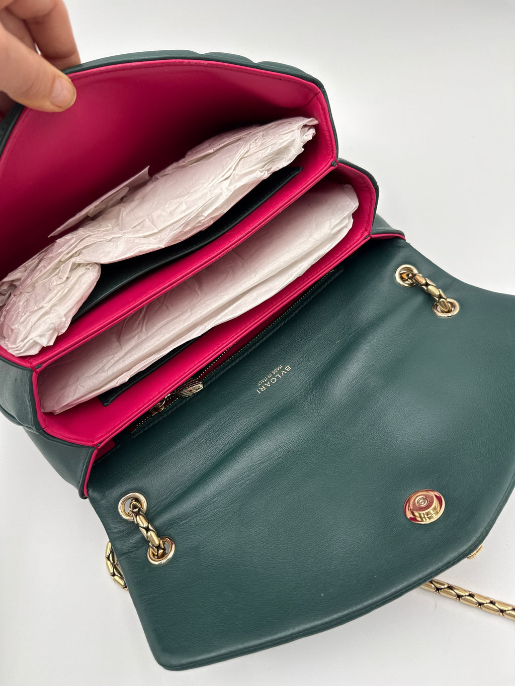 Bulgari Serpenti Reverse  Borsa in Pelle di Vitello Smeraldo Bulgari