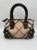 Burberry Borsa Studded Bowling in Canvas House Check e Vernice Bordeaux - Mercatino di Ninni
