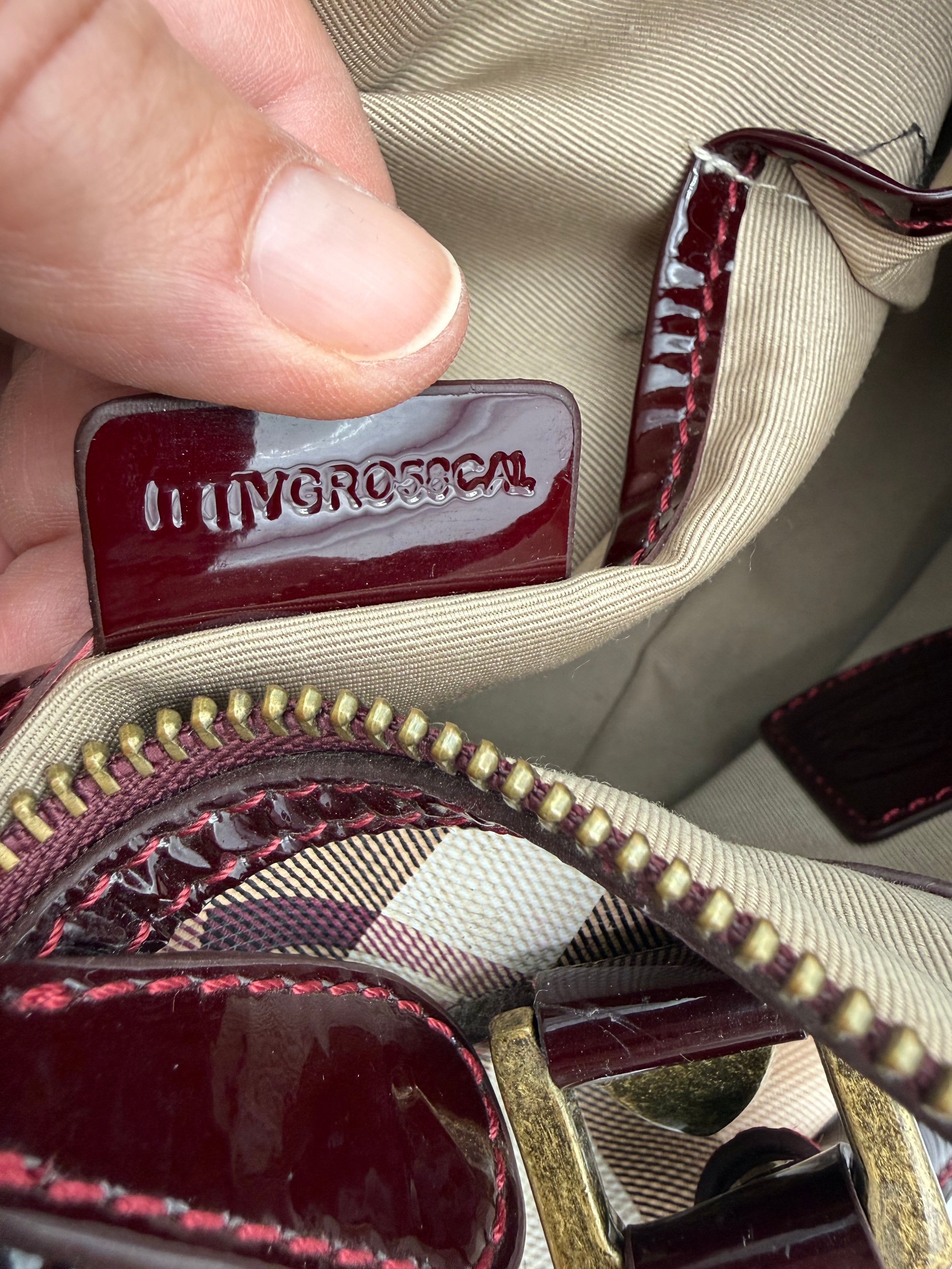 Burberry Borsa Studded Bowling in Canvas House Check e Vernice Bordeaux - Mercatino di Ninni
