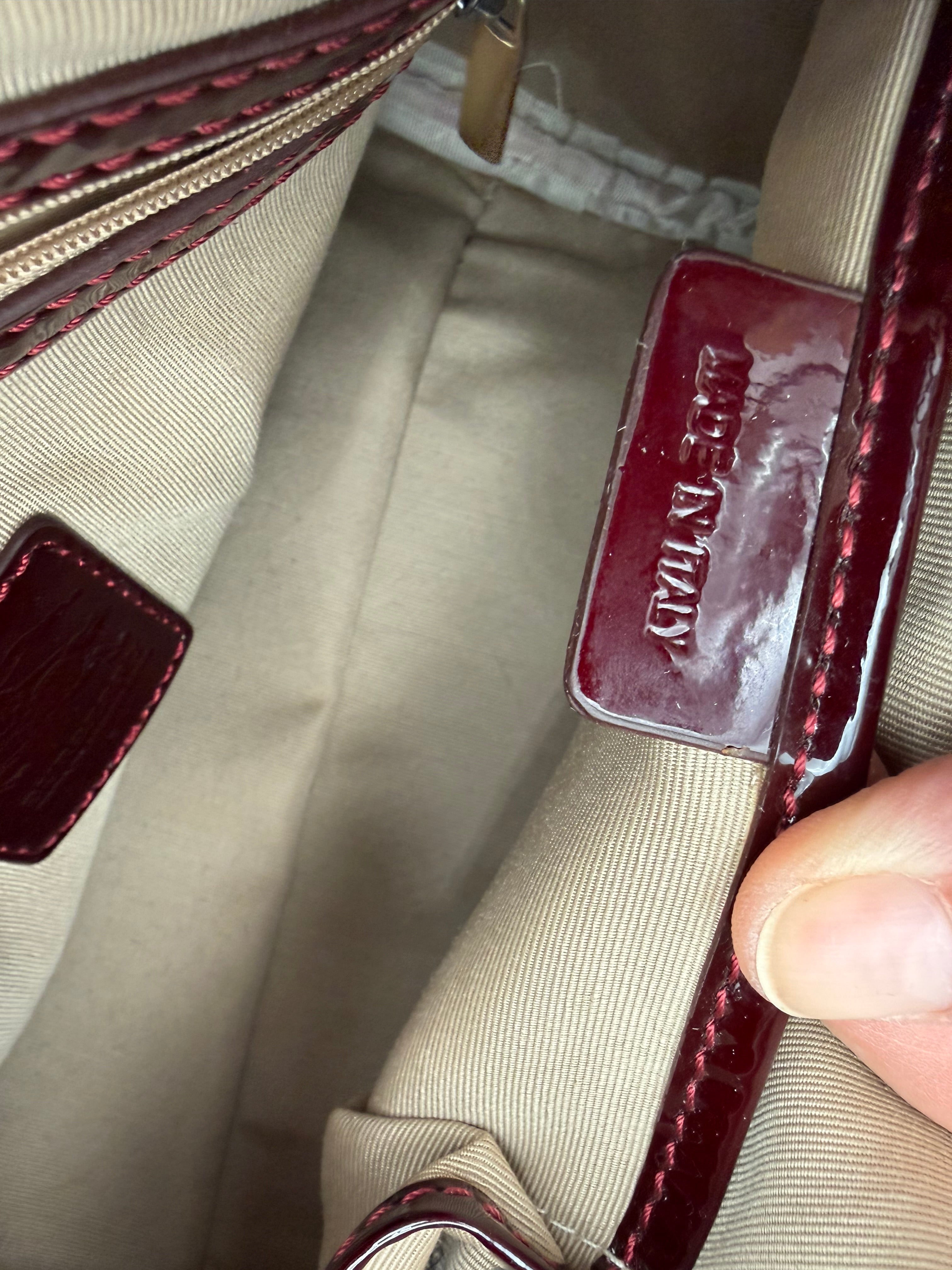Burberry Borsa Studded Bowling in Canvas House Check e Vernice Bordeaux - Mercatino di Ninni